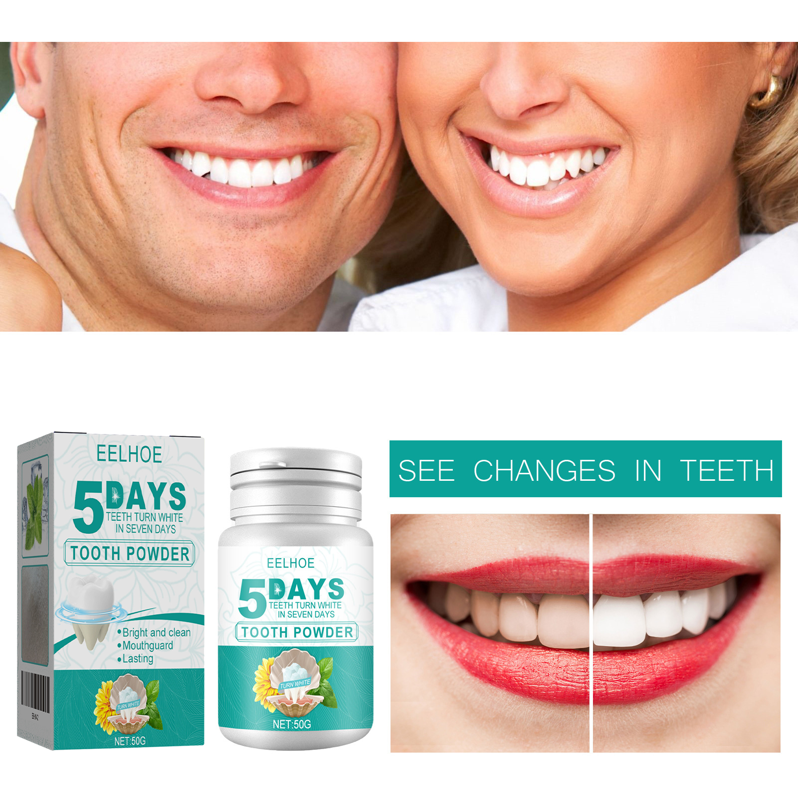 Bright smile imagery supporting EELHOE whitening claims