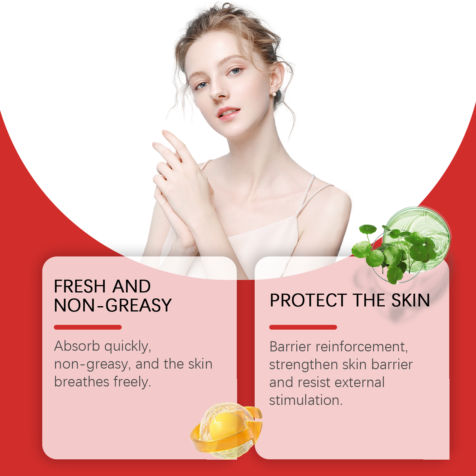 Luminous skin beside fresh non-greasy serum claims