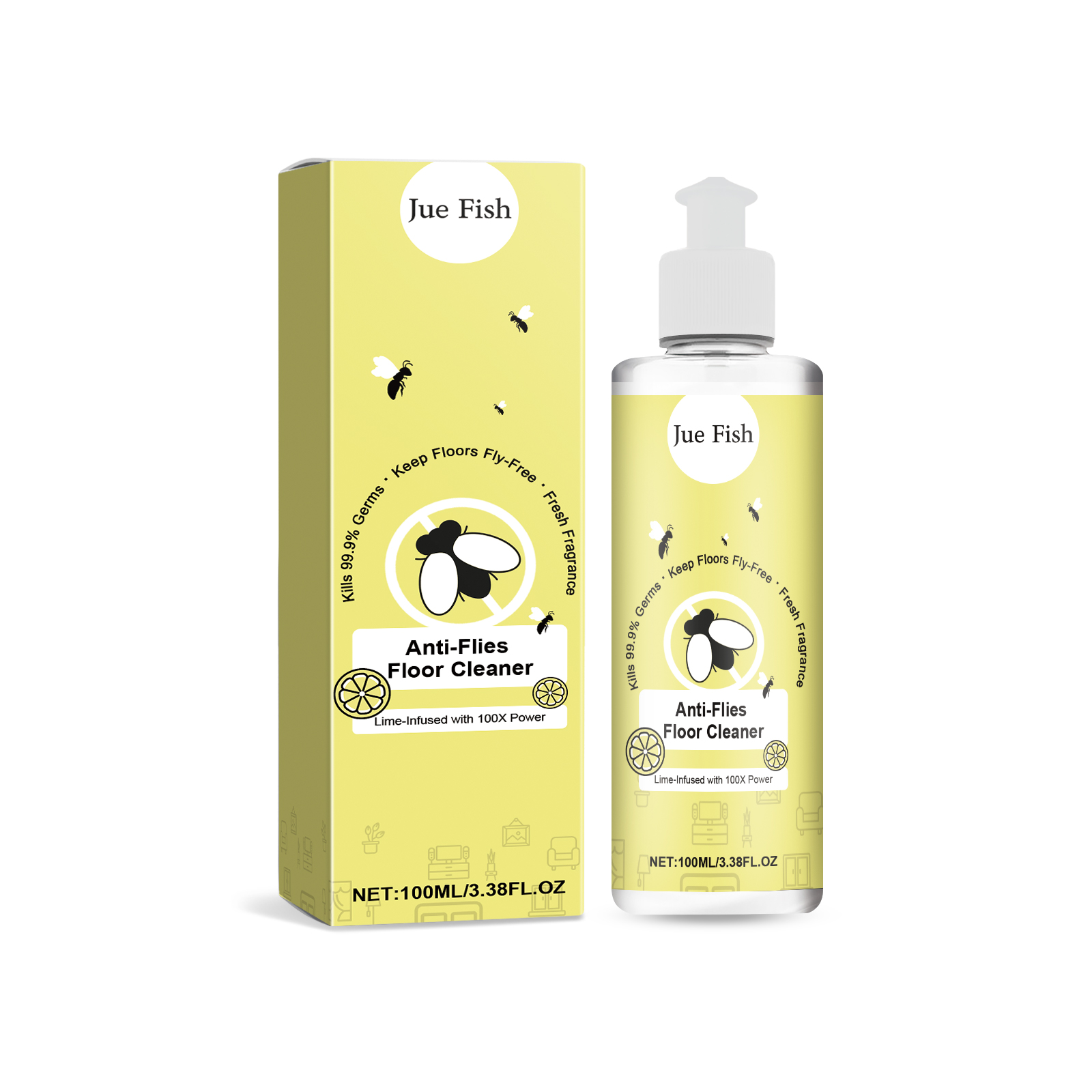 Lime motif and fresh fragrance floor cleaner packaging