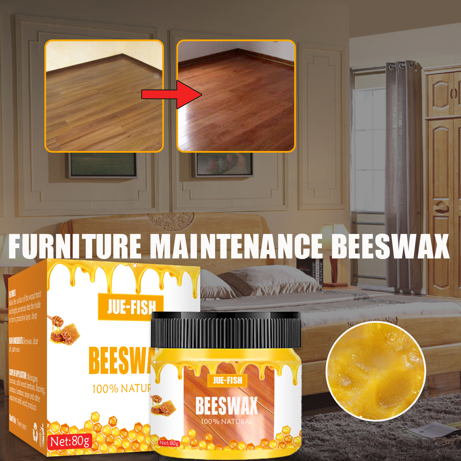 Refreshed wood floor shown with golden beeswax care