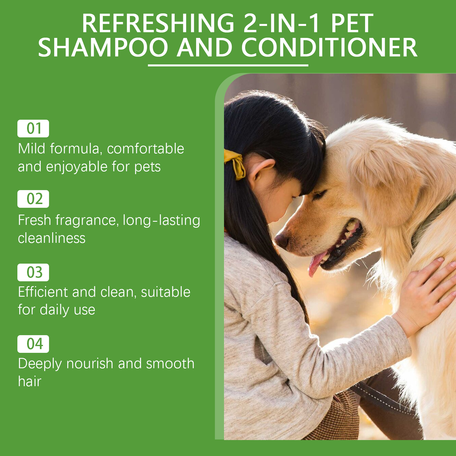 Owner gently grooming clean golden dog