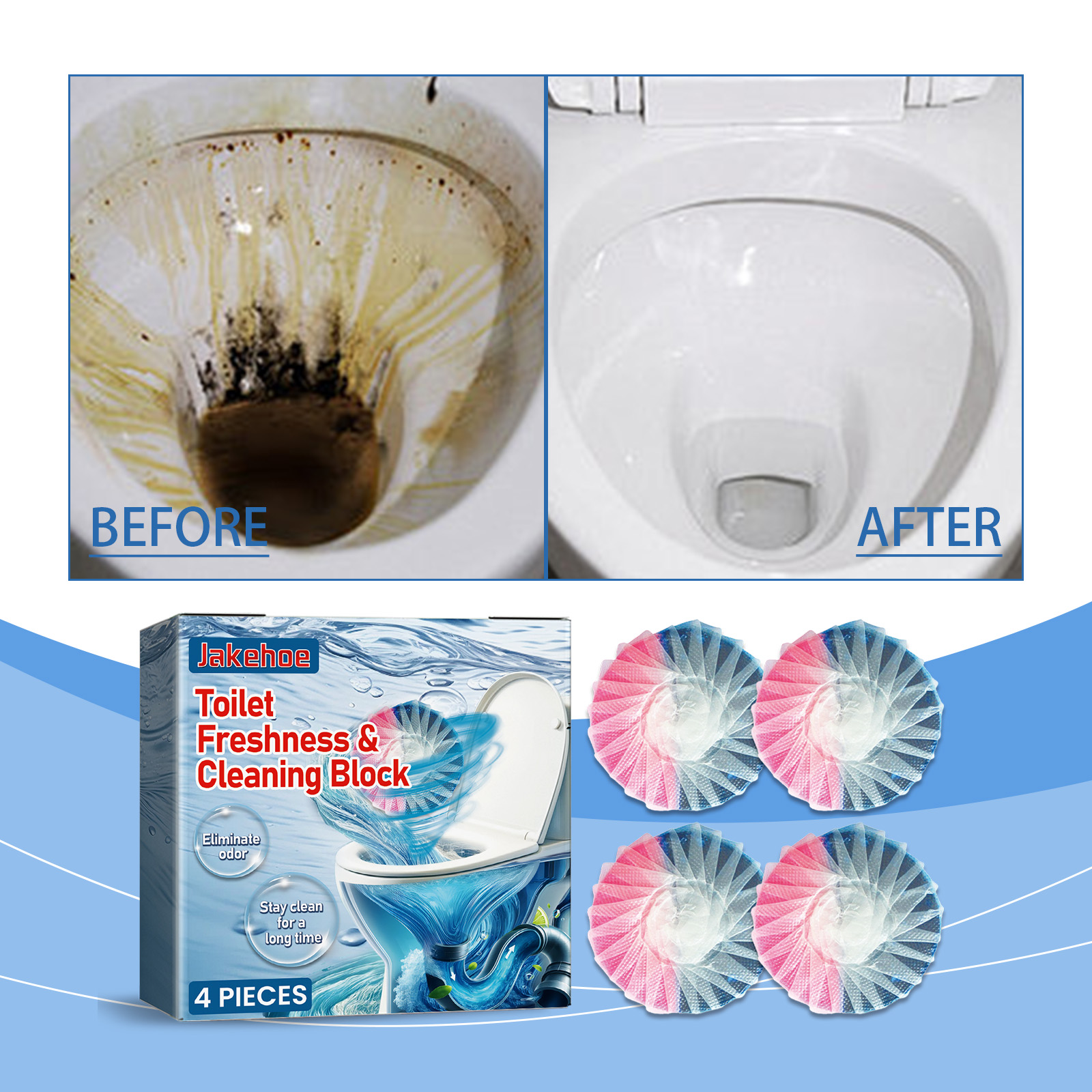 Toilet bowl cleaning before and after comparison