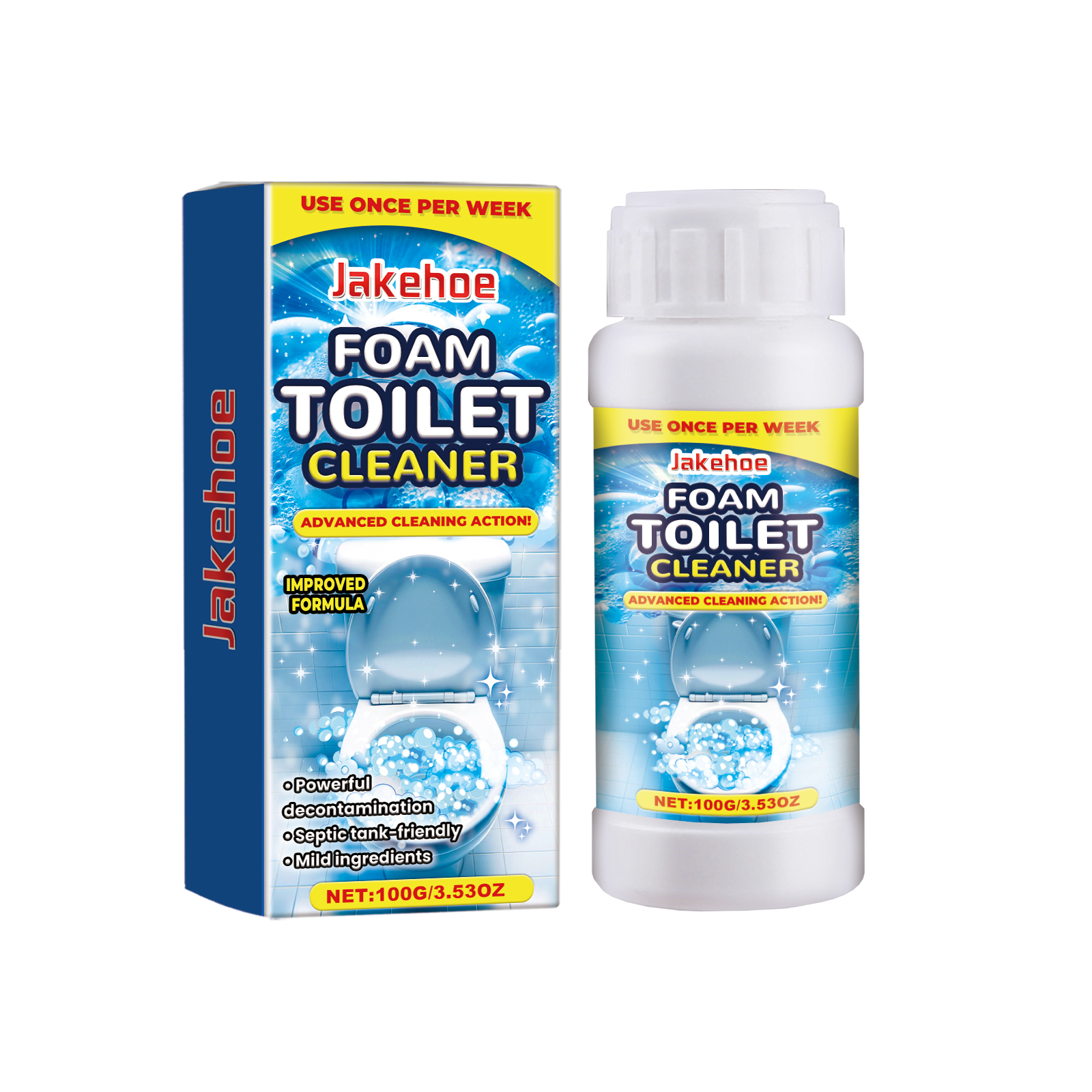 Cleaner bottle and box showing colorful label claims