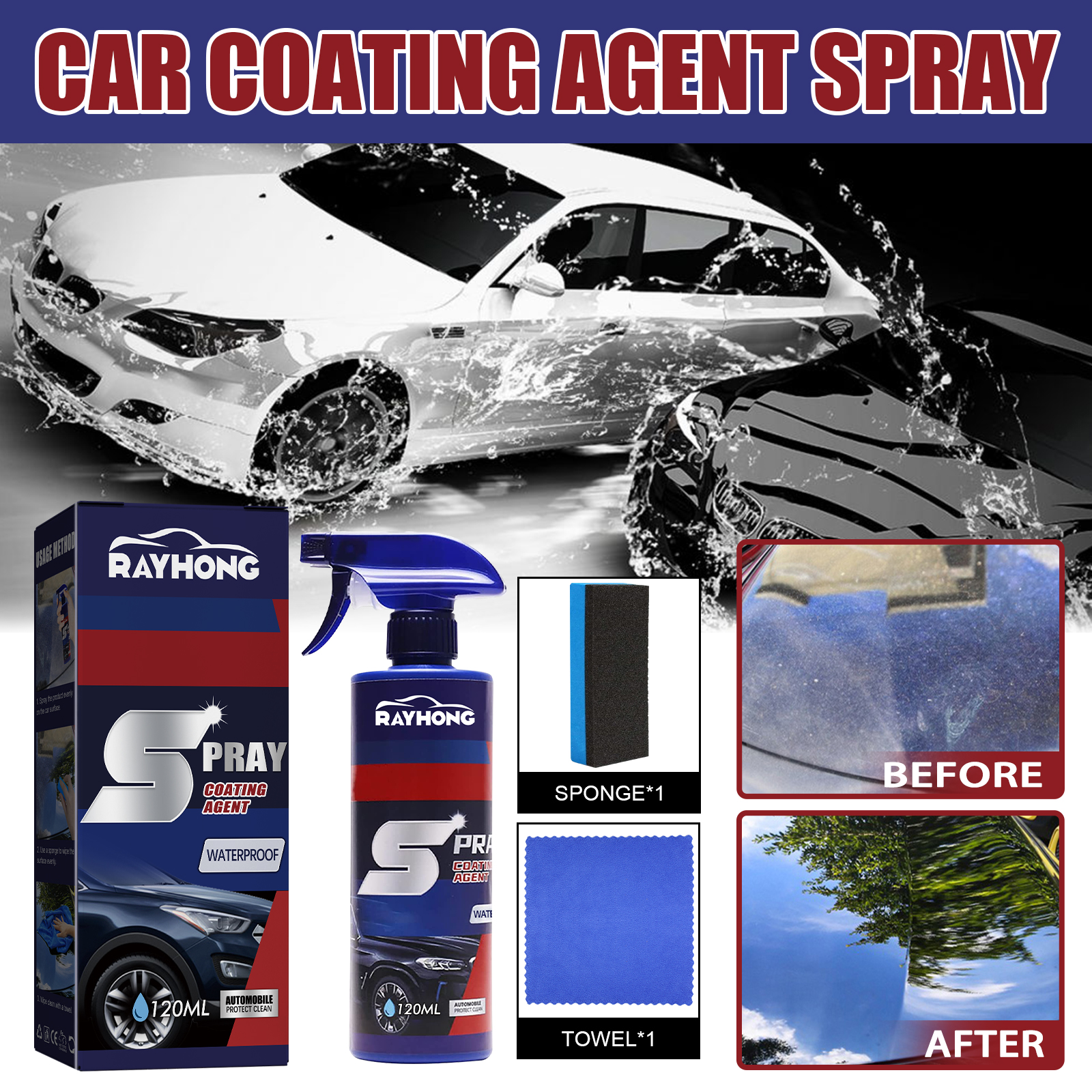 Car coating spray beside a visibly brighter reflective paint surface