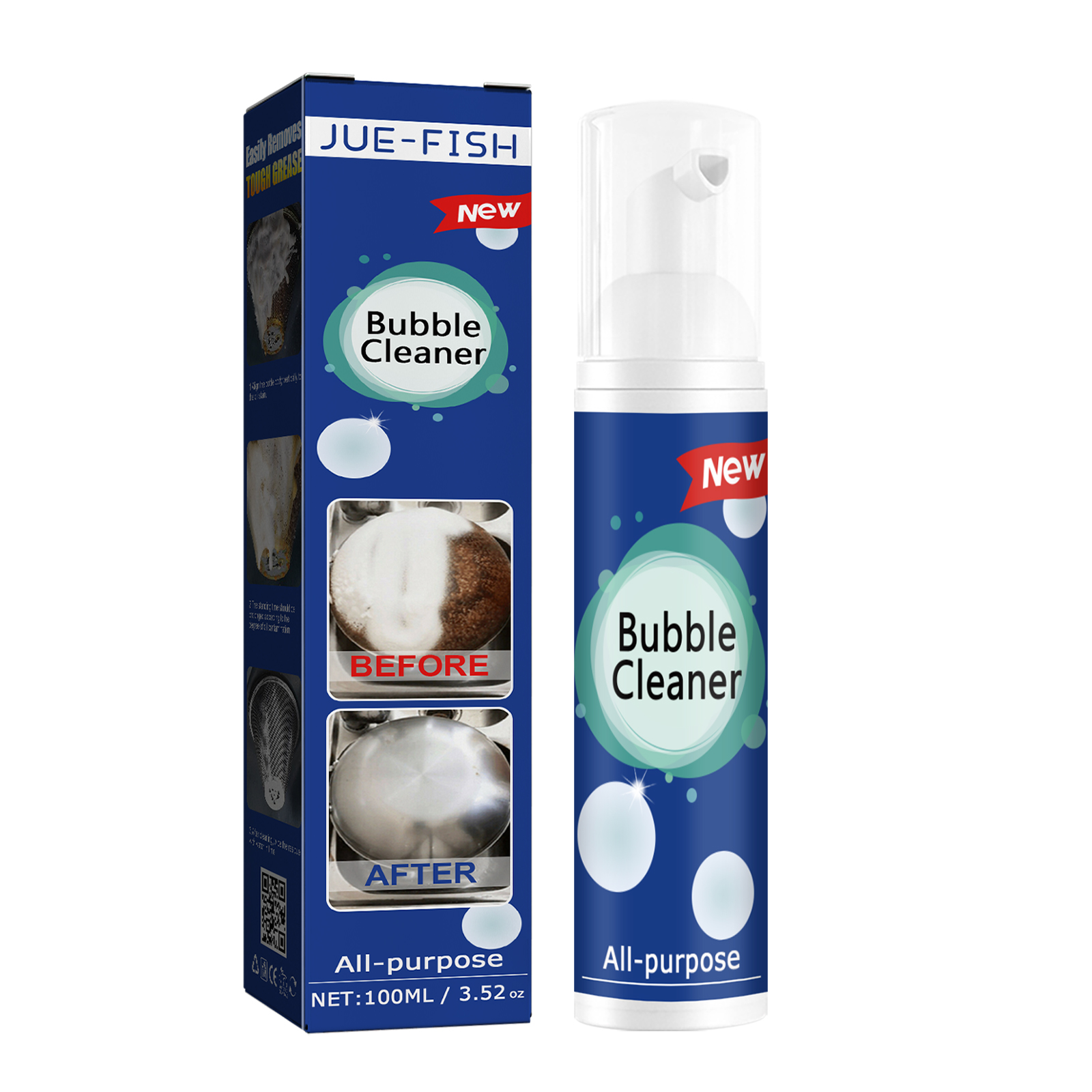 Bubble cleaner carton showing all-purpose kitchen format