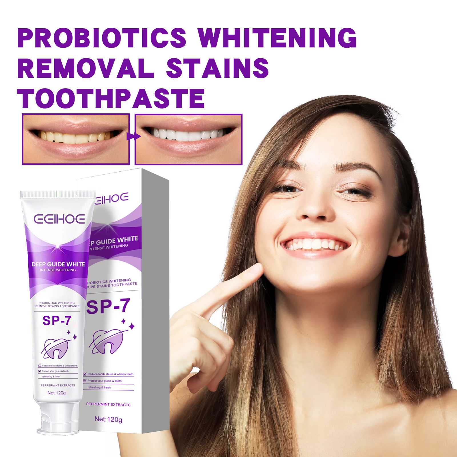 EELHOE whitening toothpaste tube and carton package