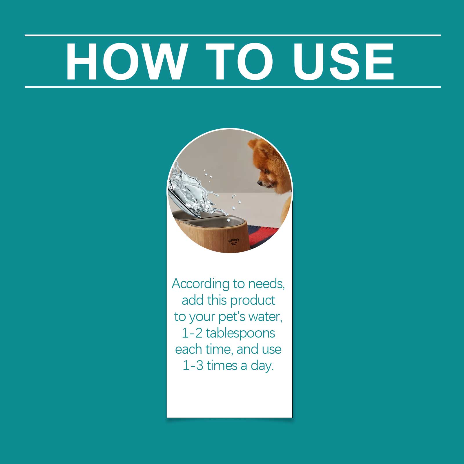 Dog water bowl additive usage instruction panel