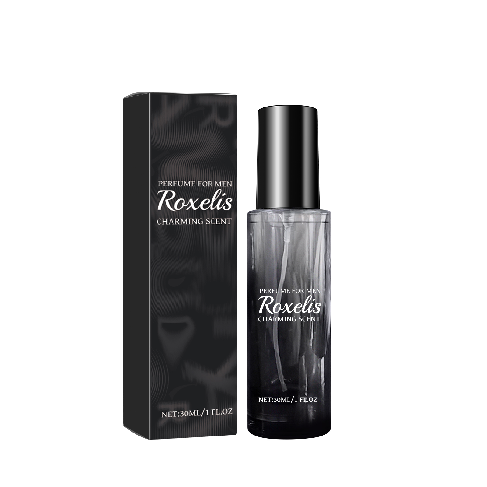 Compact glass perfume bottle with black box