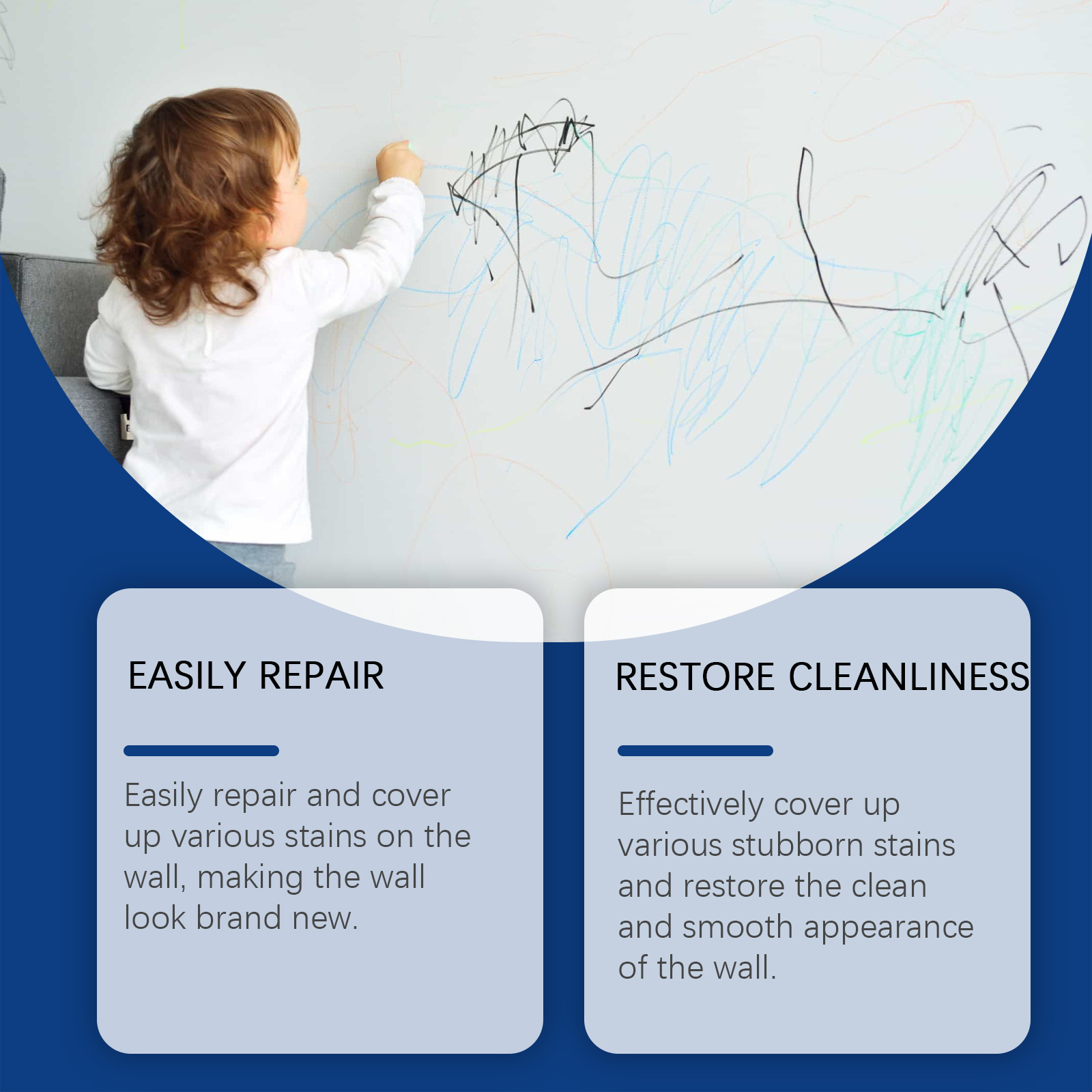 Wall stain repair scene showing a cleaner white-looking surface