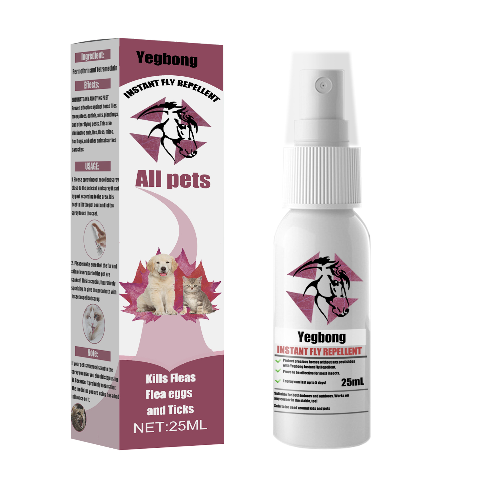 Travel-size pet repellent bottle beside printed carton