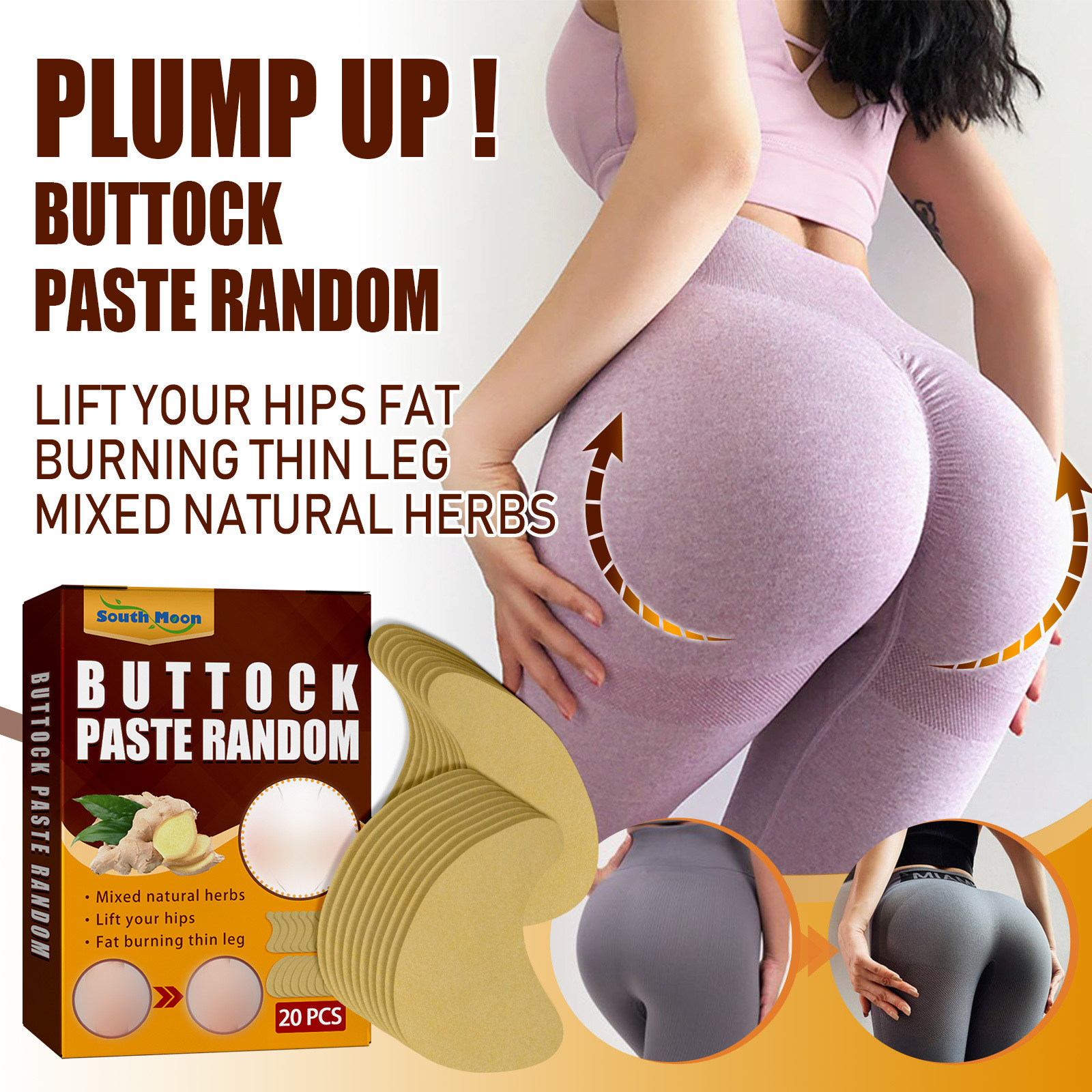 Promotional hip silhouette graphic with gold patches