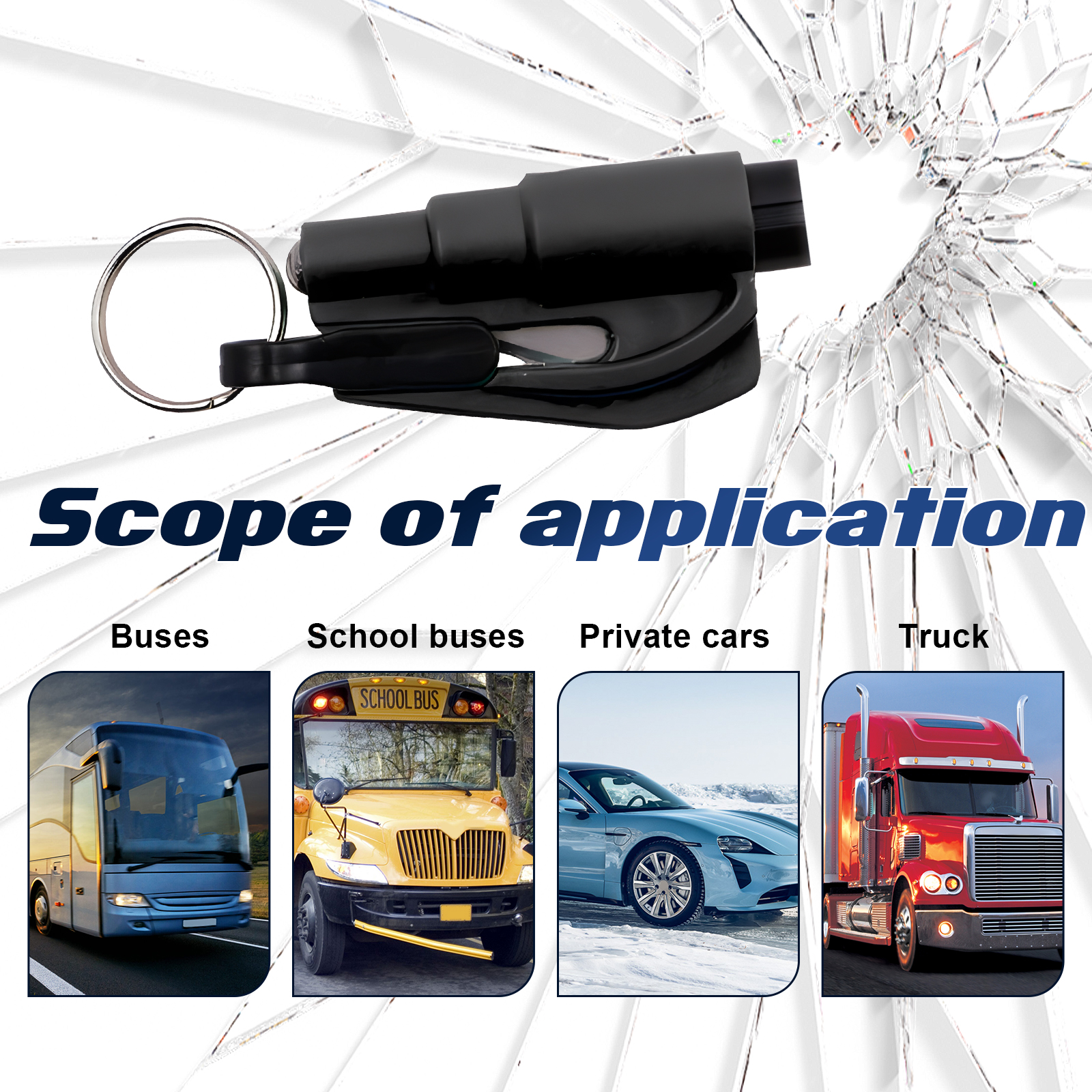 Emergency hammer shown for multiple vehicle types