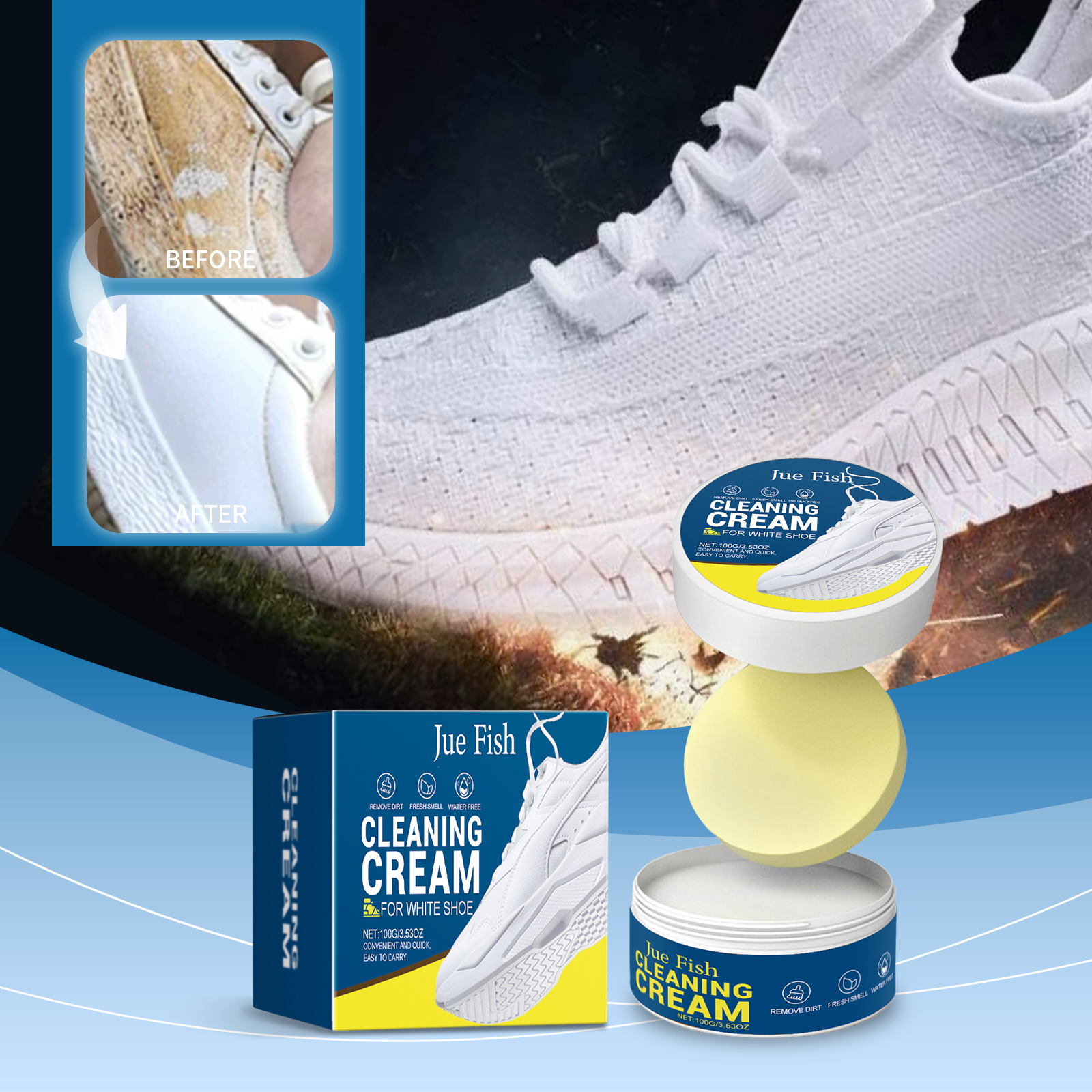 Before-and-after white sneaker whitening result