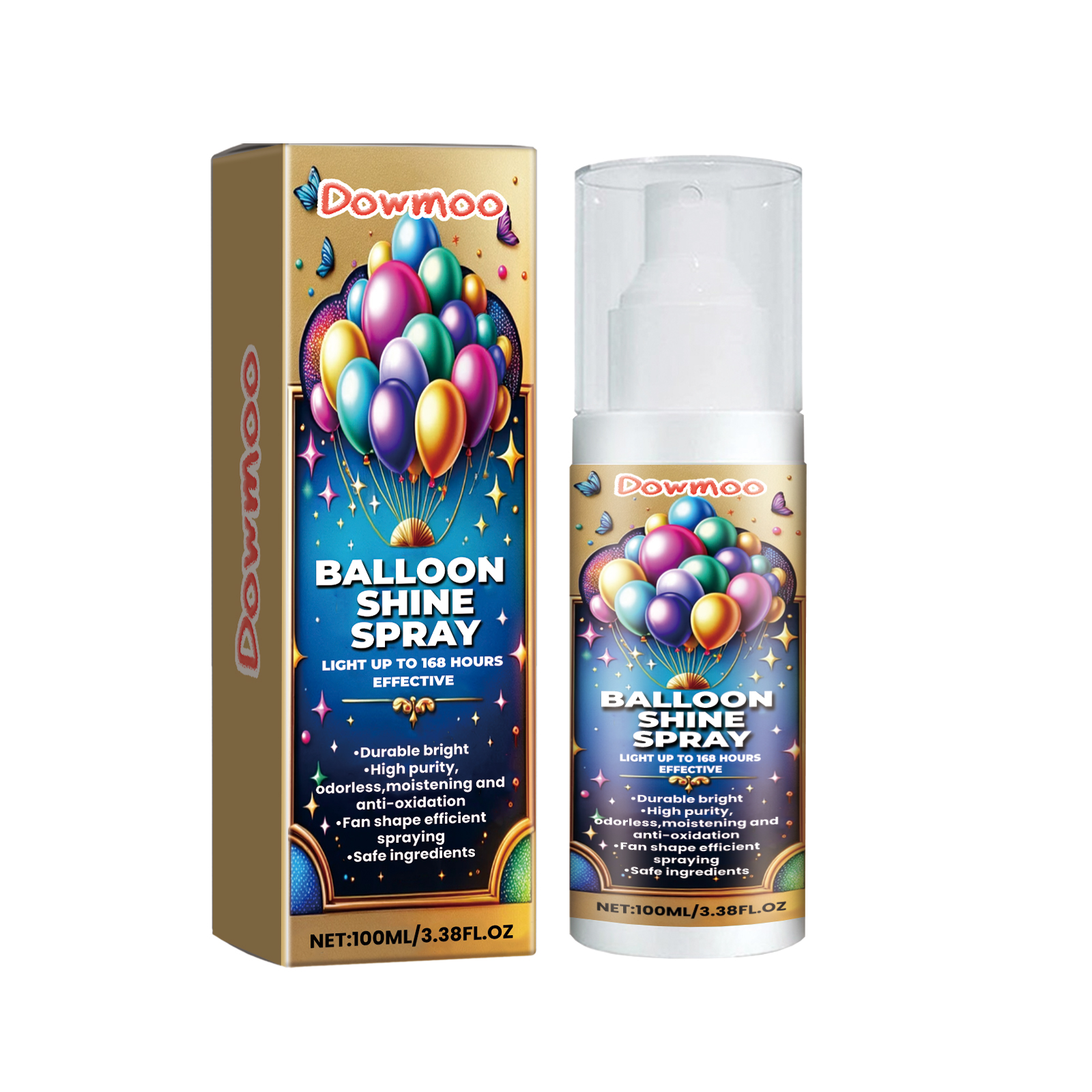 Capped pump bottle and colorful balloon spray carton