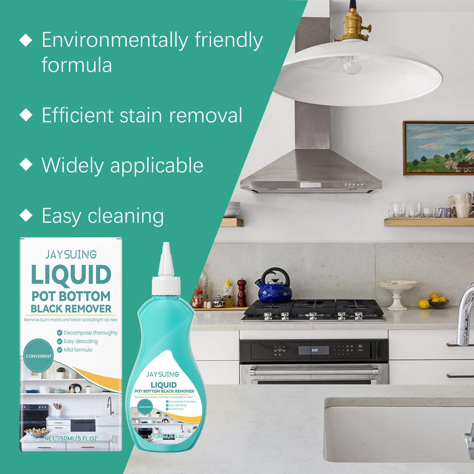 Kitchen grease cleaner bottle and carton with cleaning claims