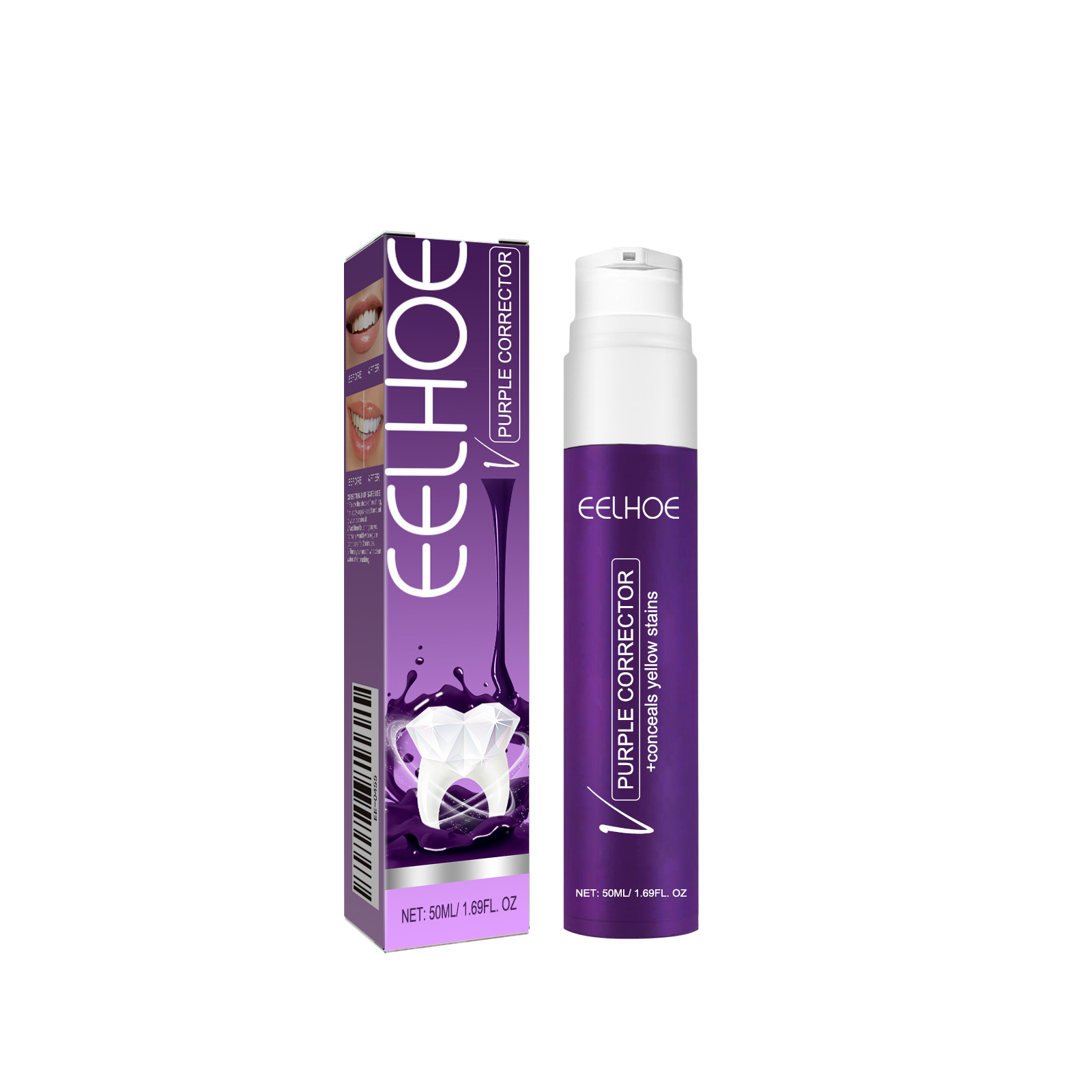 White dispenser on compact purple toothpaste bottle