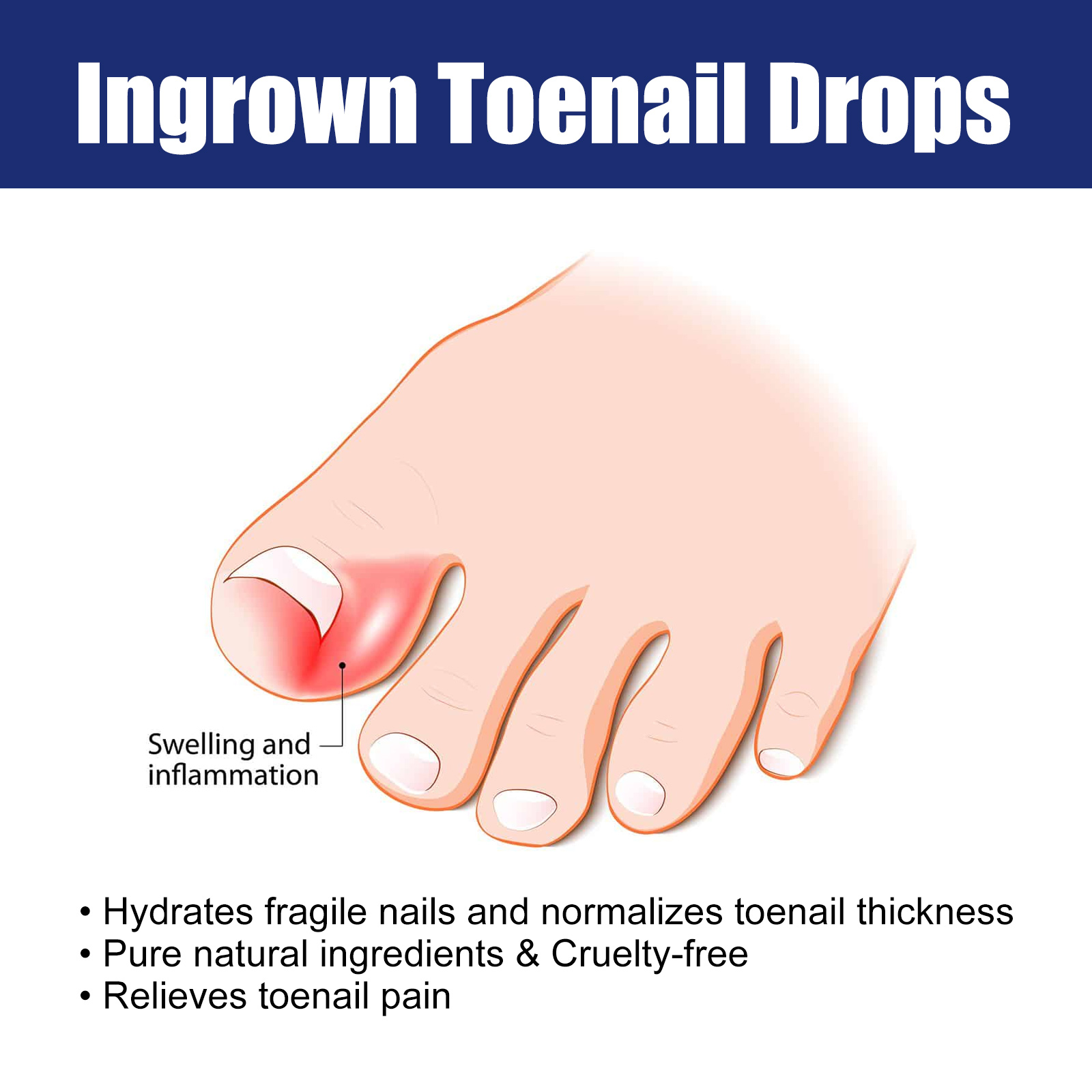 Toenail care claims shown on blue product carton