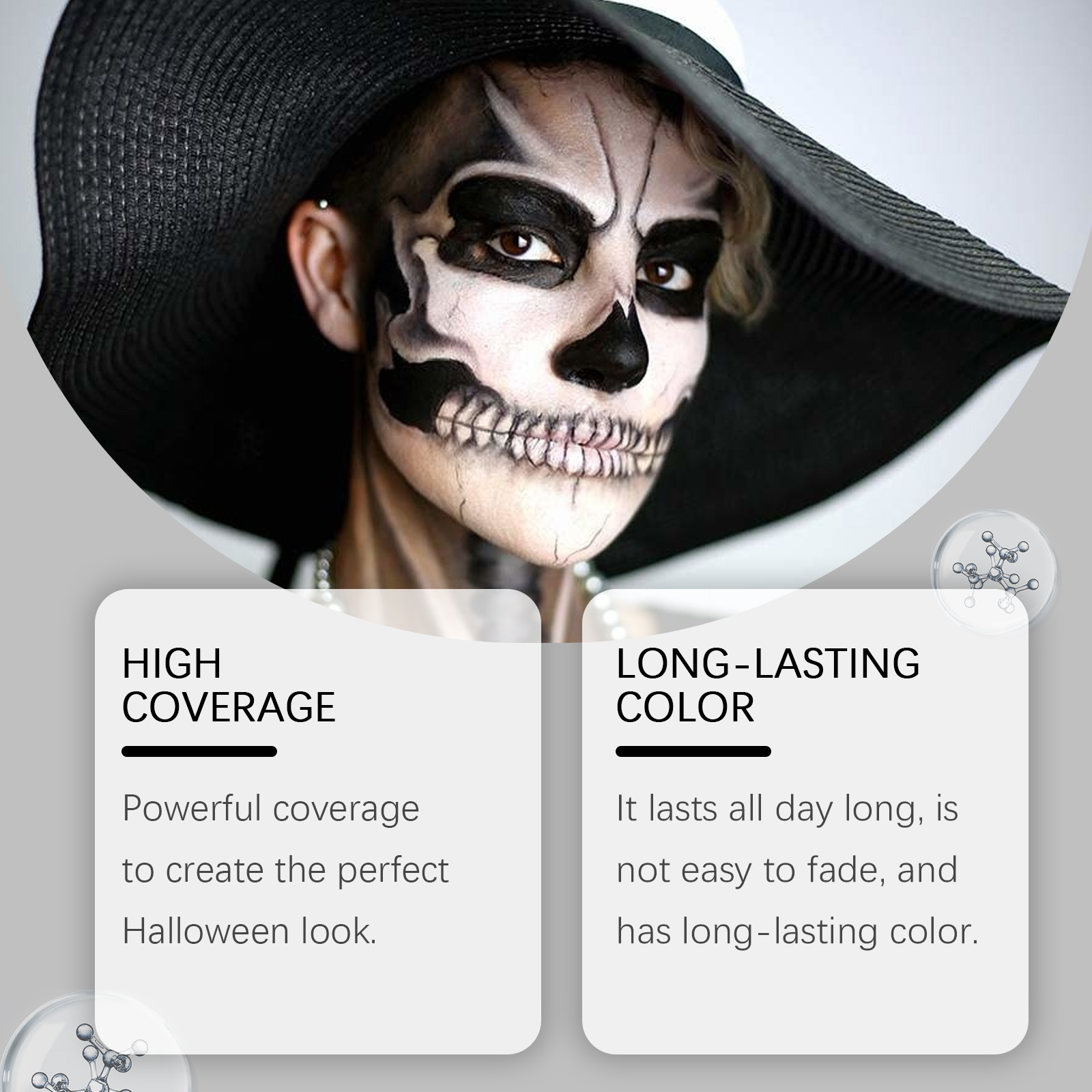 High contrast skull face paint look for costume events