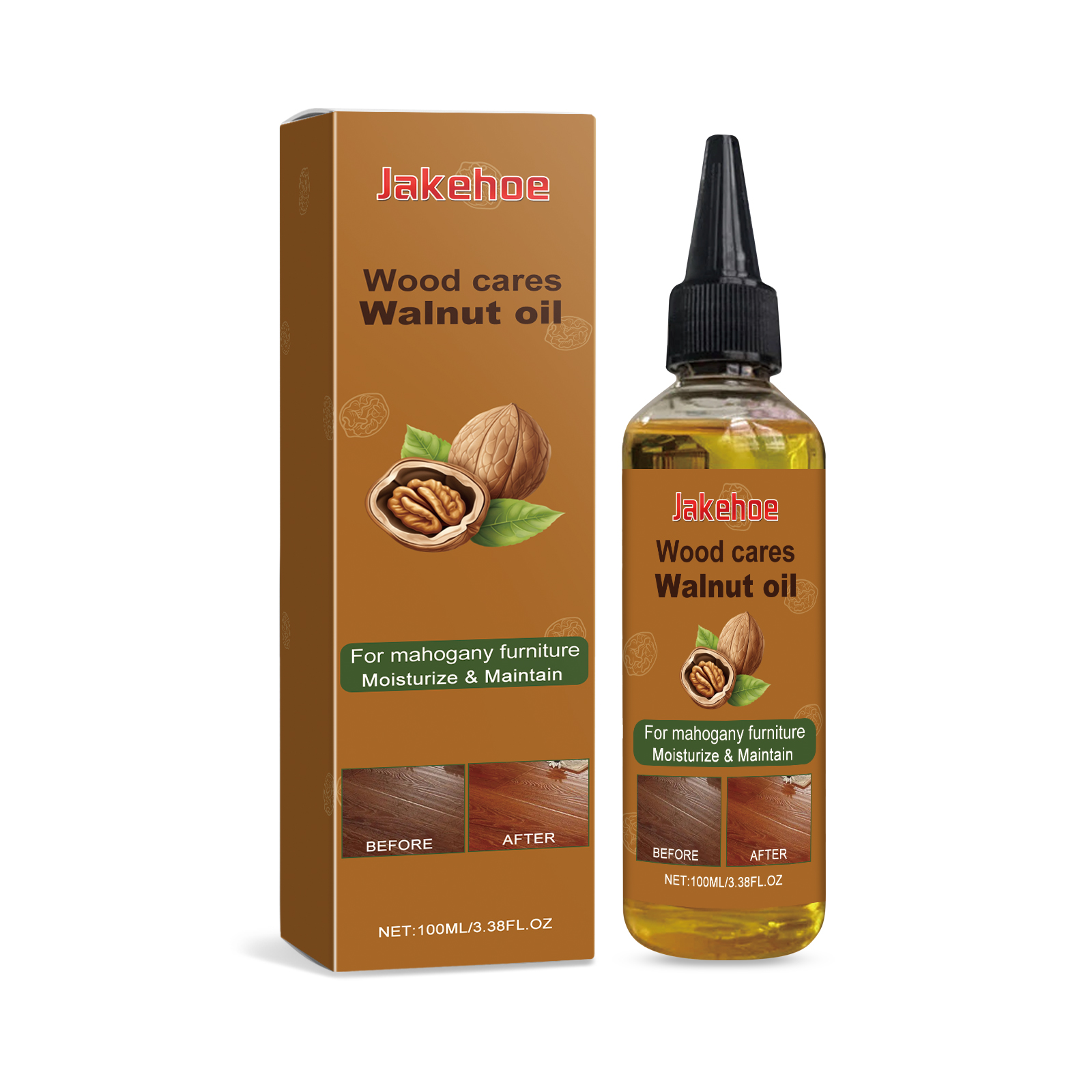 Compact boxed walnut oil furniture care set