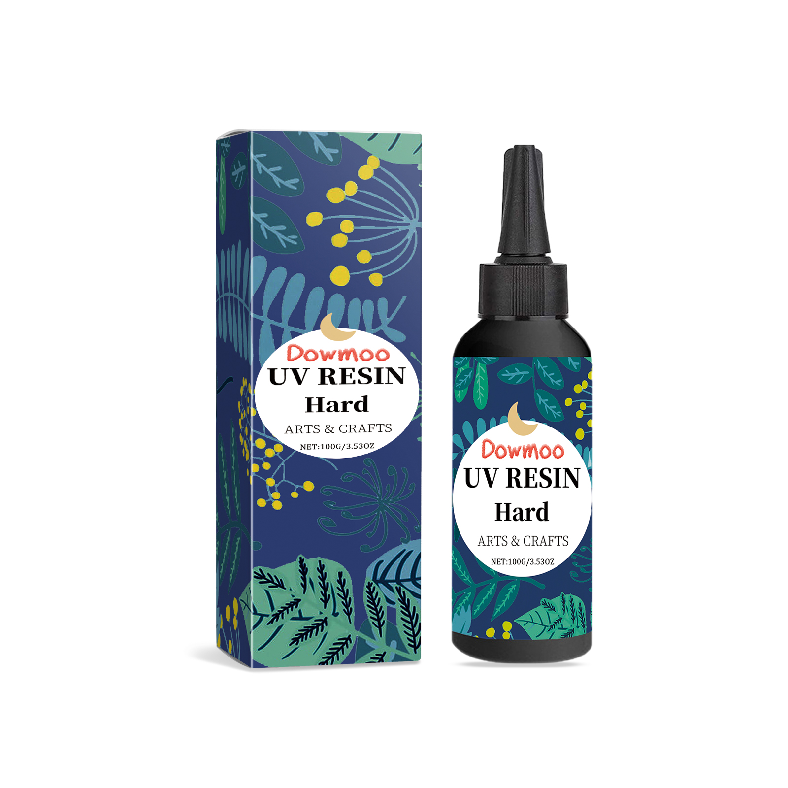 Hard UV resin bottle with illustrated retail carton