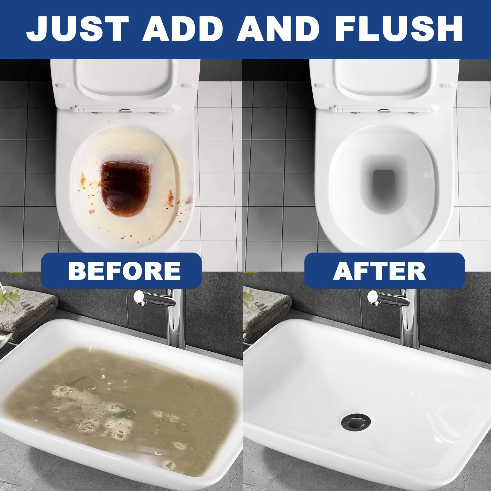 Split view of murky and clearer treated drain water