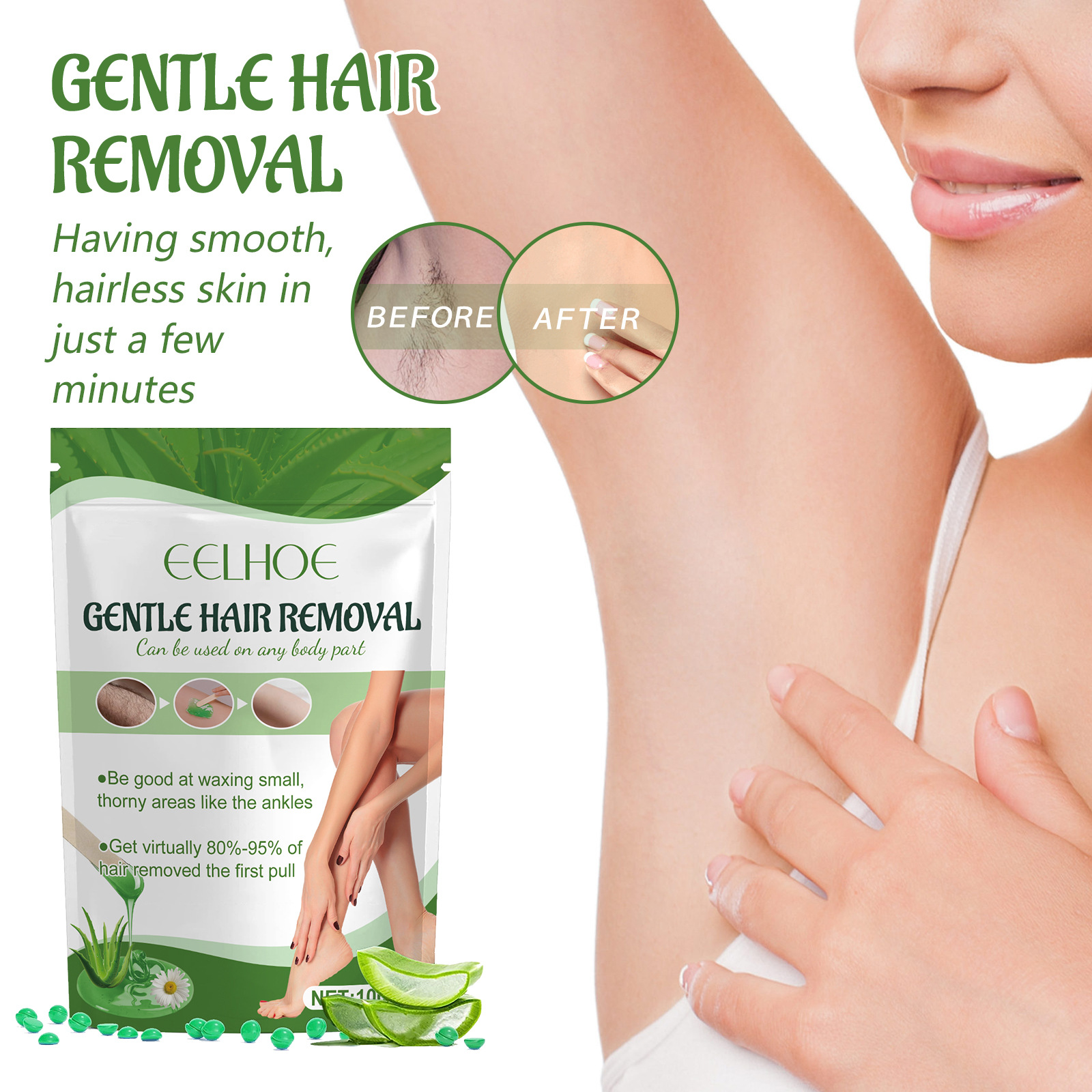 Smooth underarm before and after waxing comparison