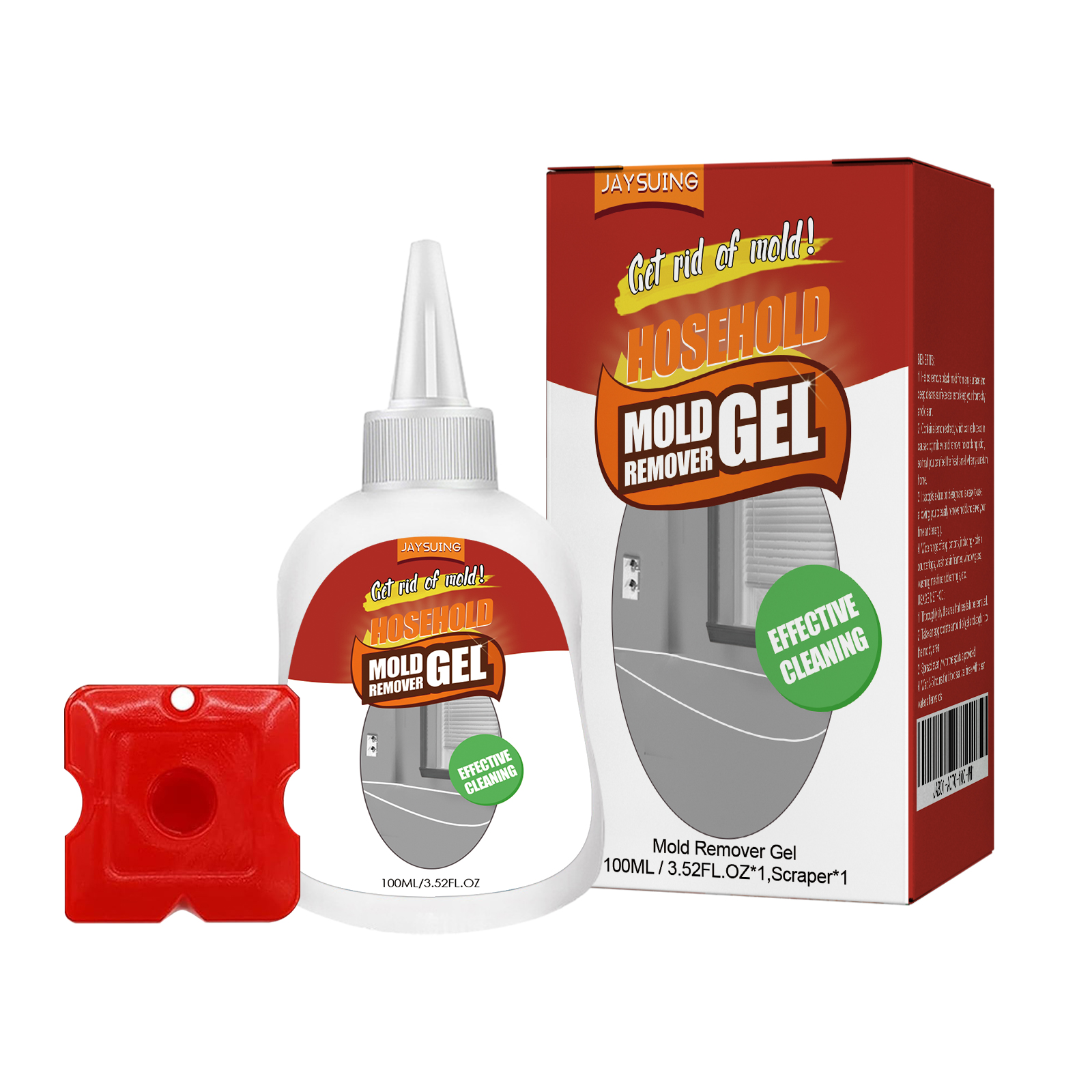 Red scraper with boxed mold remover gel set