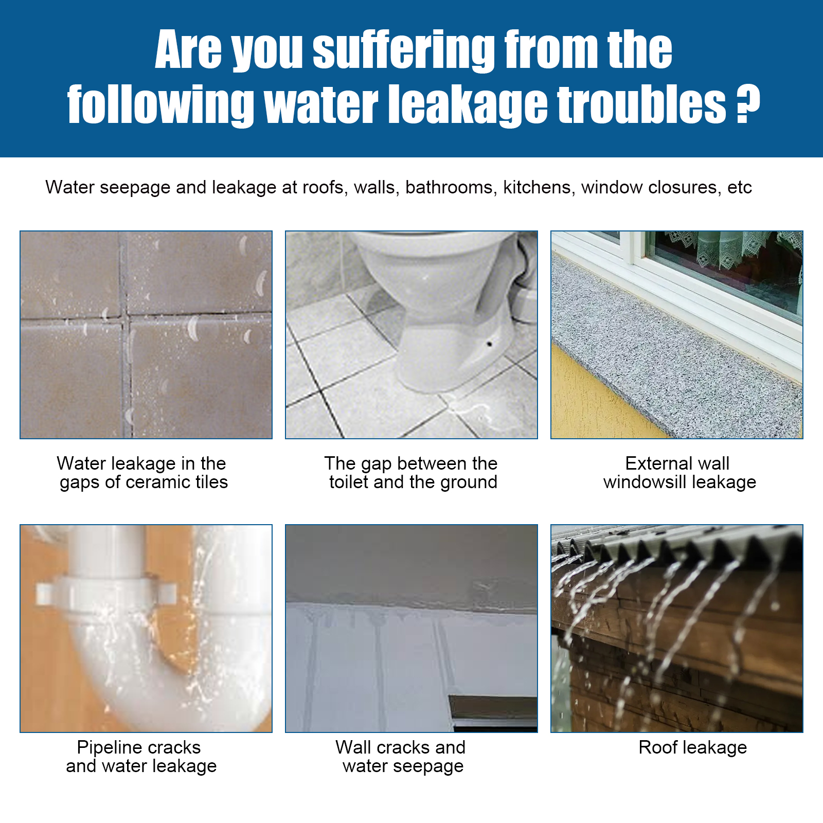 Household cracks and joints needing waterproof sealing