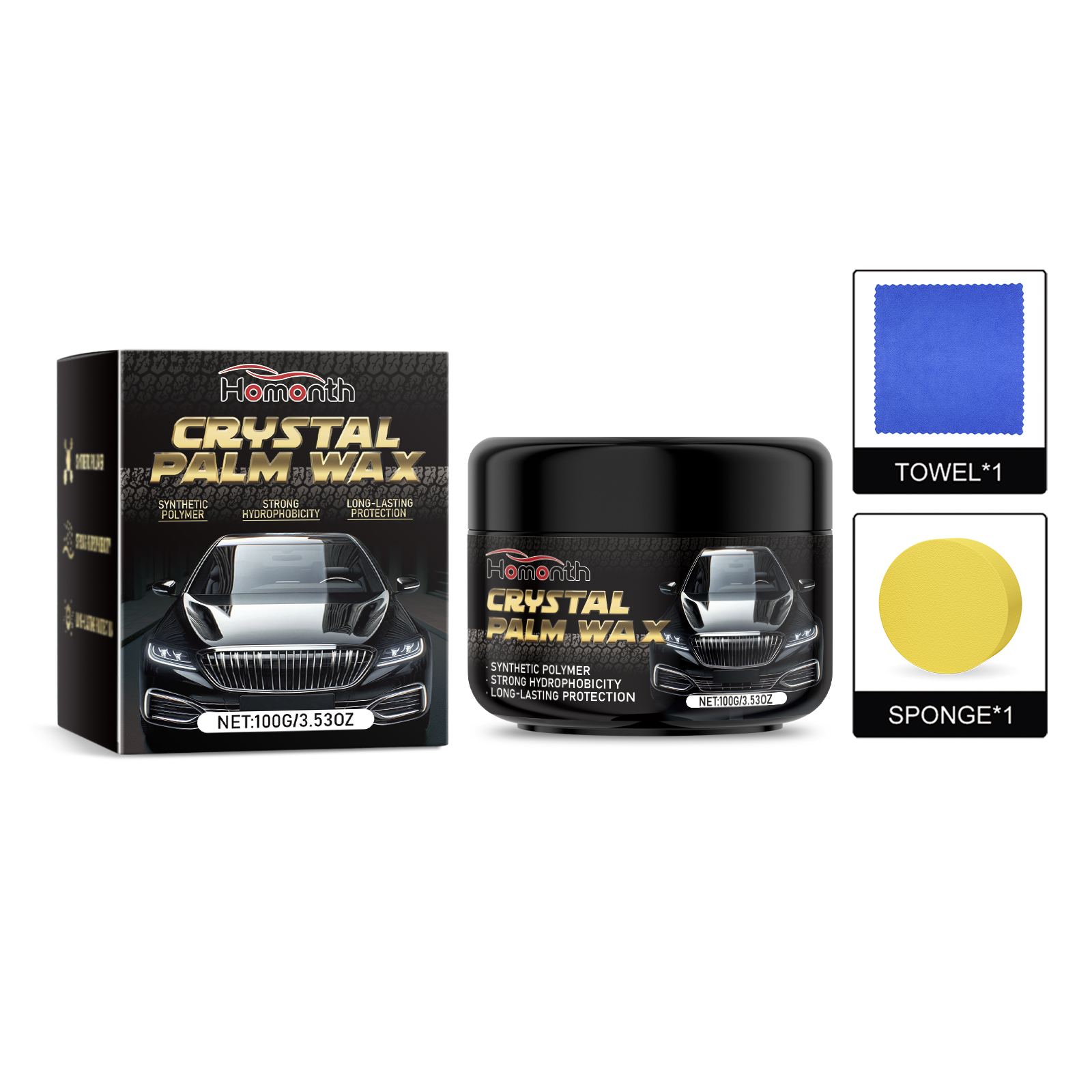 Complete polishing paste kit with sponge and blue towel