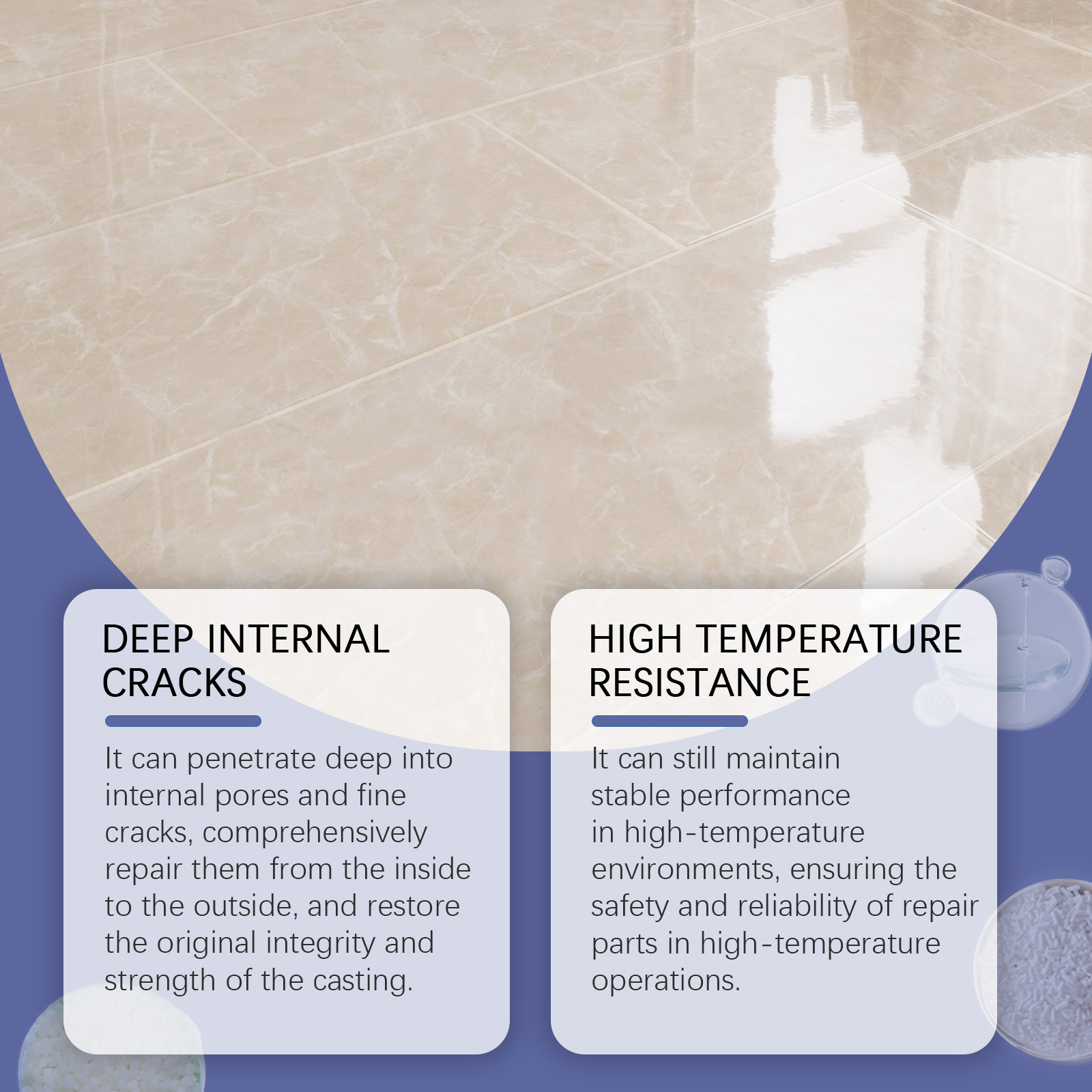 AB glue accessories arranged beside a tiled repair surface