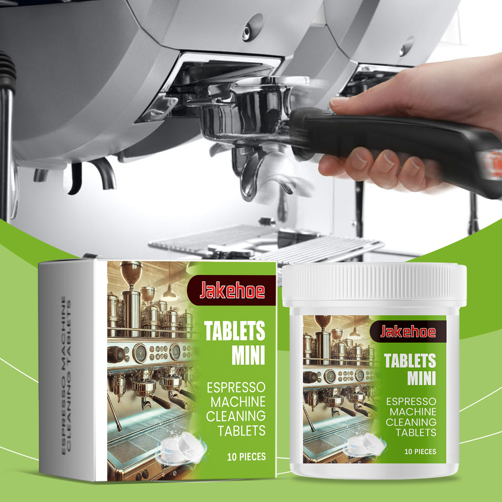 Hand using espresso machine during cleaning routine