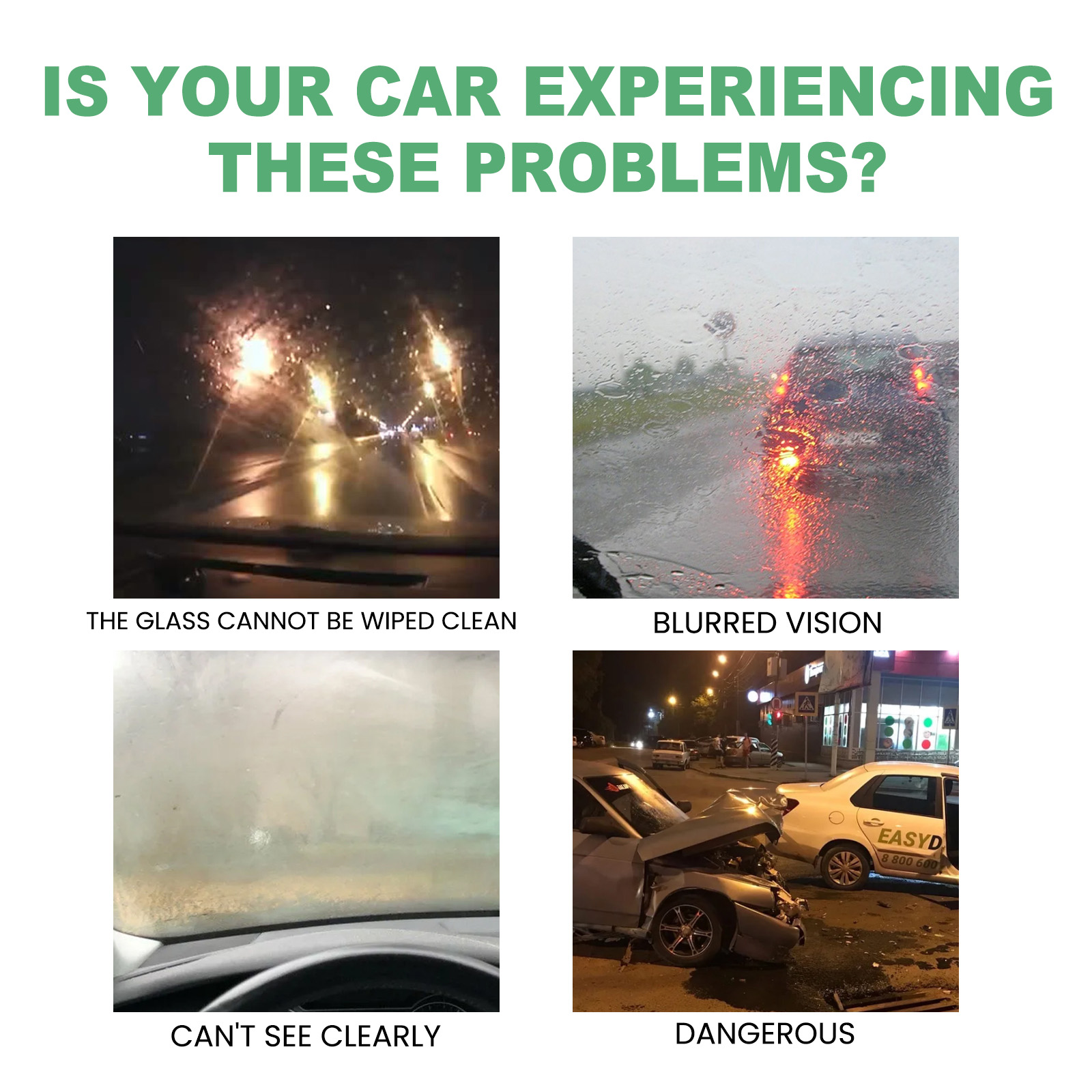 Rain droplets and blurred glass visibility during wet driving