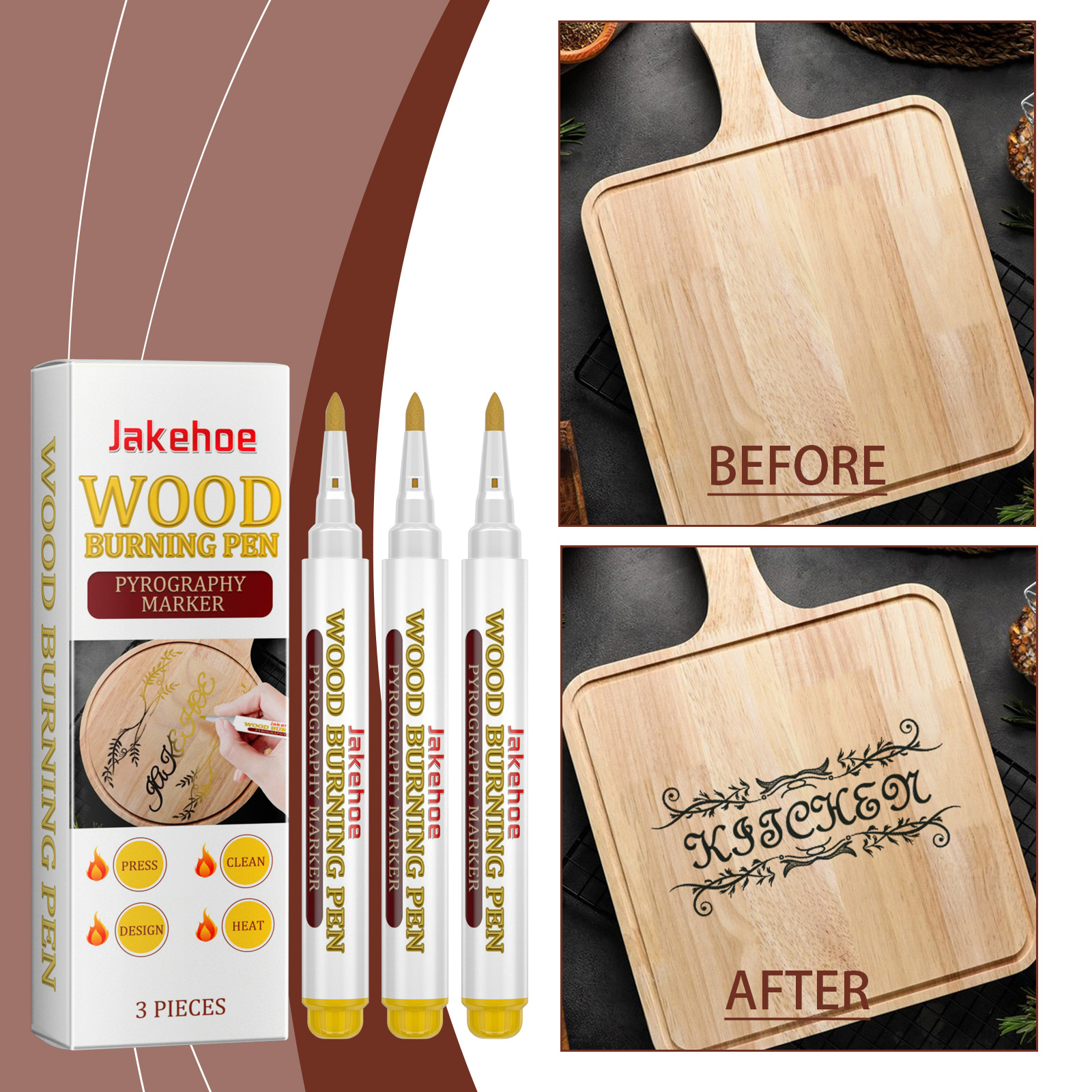 Burned lettering transforming a plain wooden board
