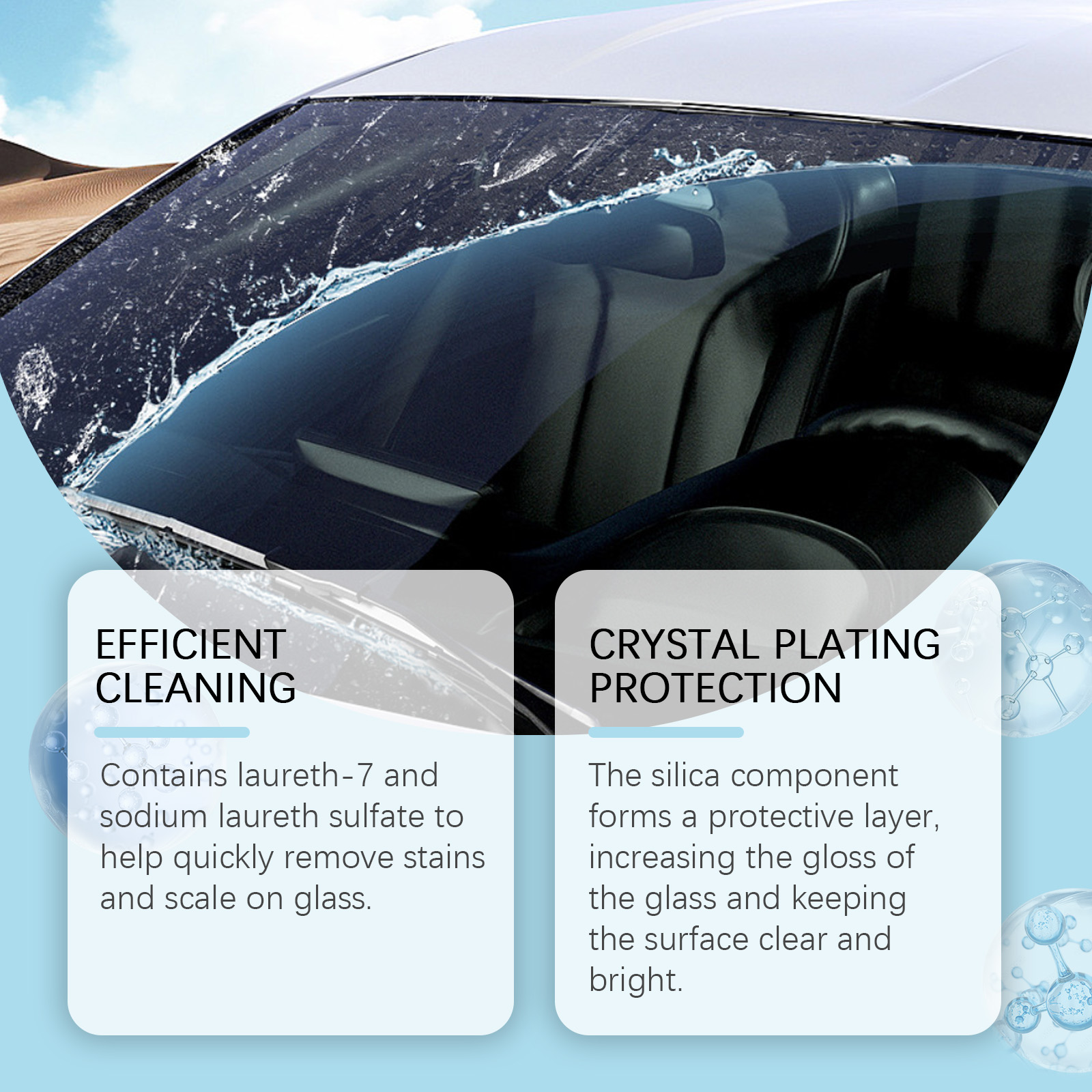 Automotive glass cleaning and silica protection claims