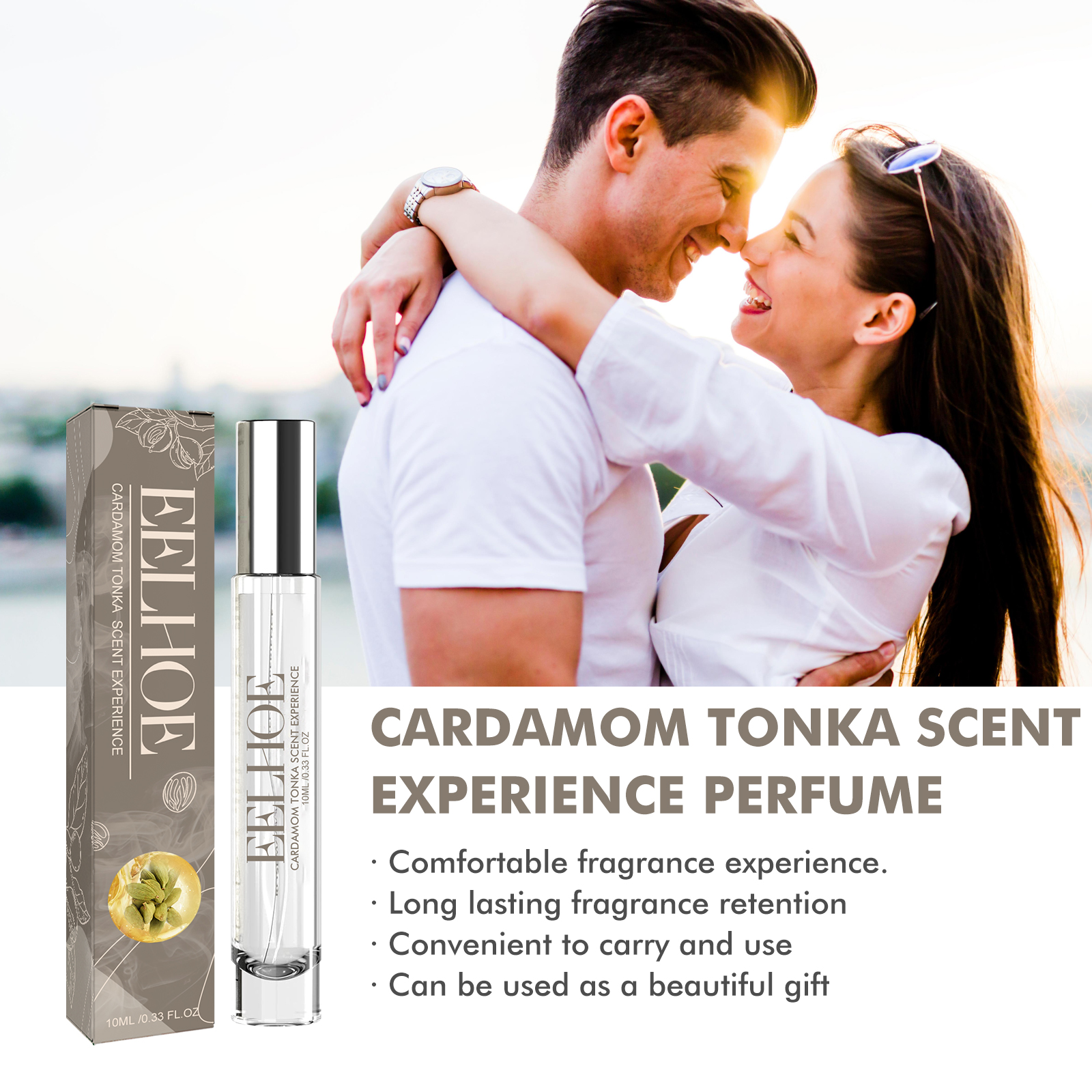 Cardamom tonka perfume beside romantic lifestyle imagery