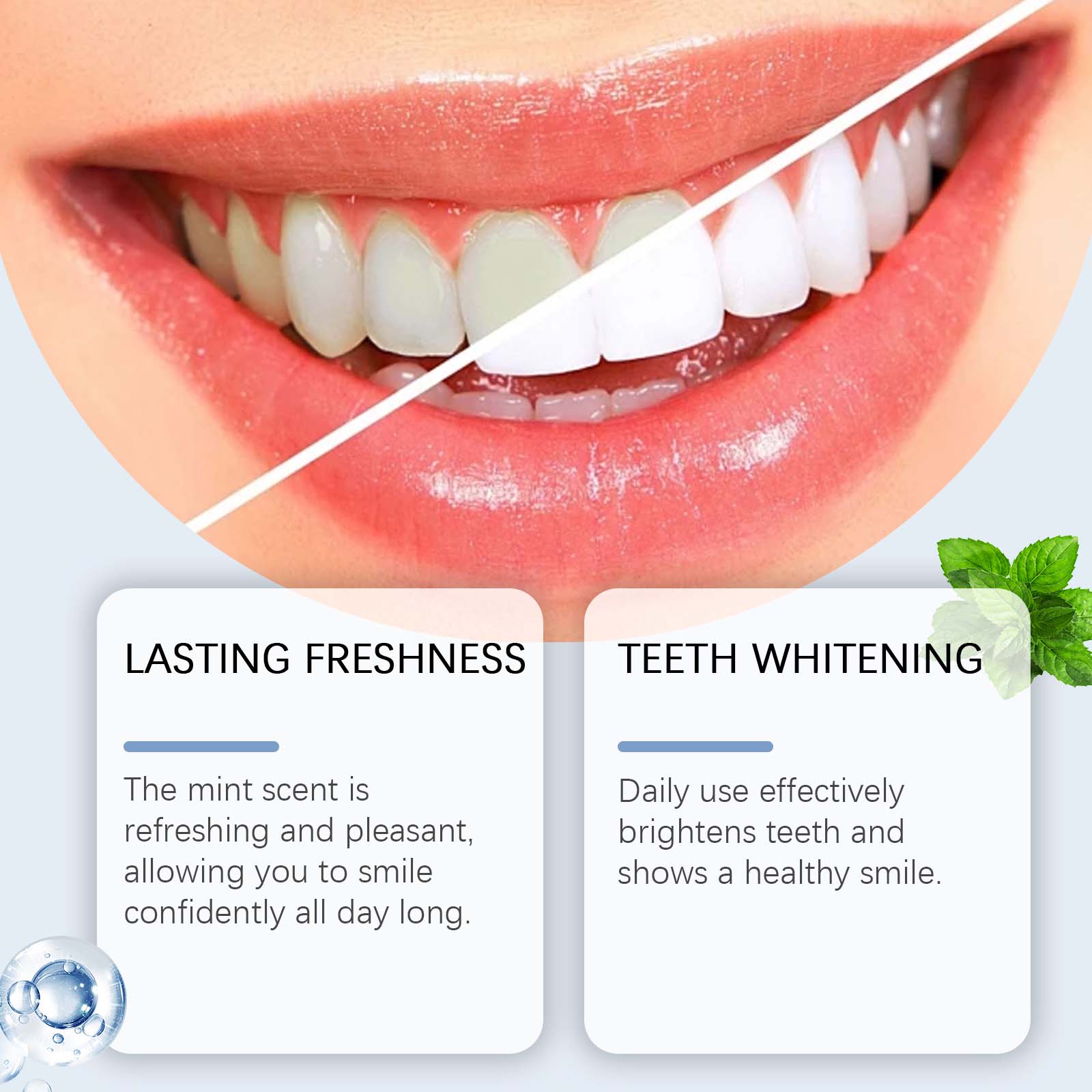 Smile comparison showing brighter looking teeth after care