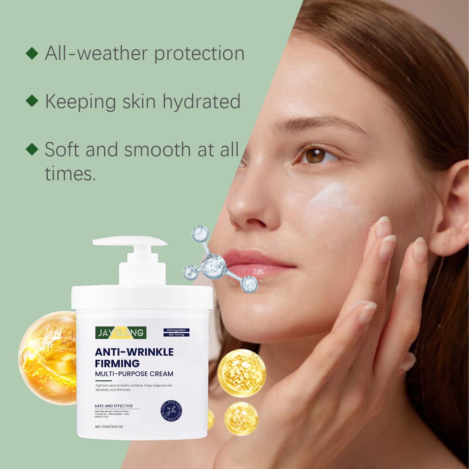 Facial cream with soft smooth skin benefit imagery