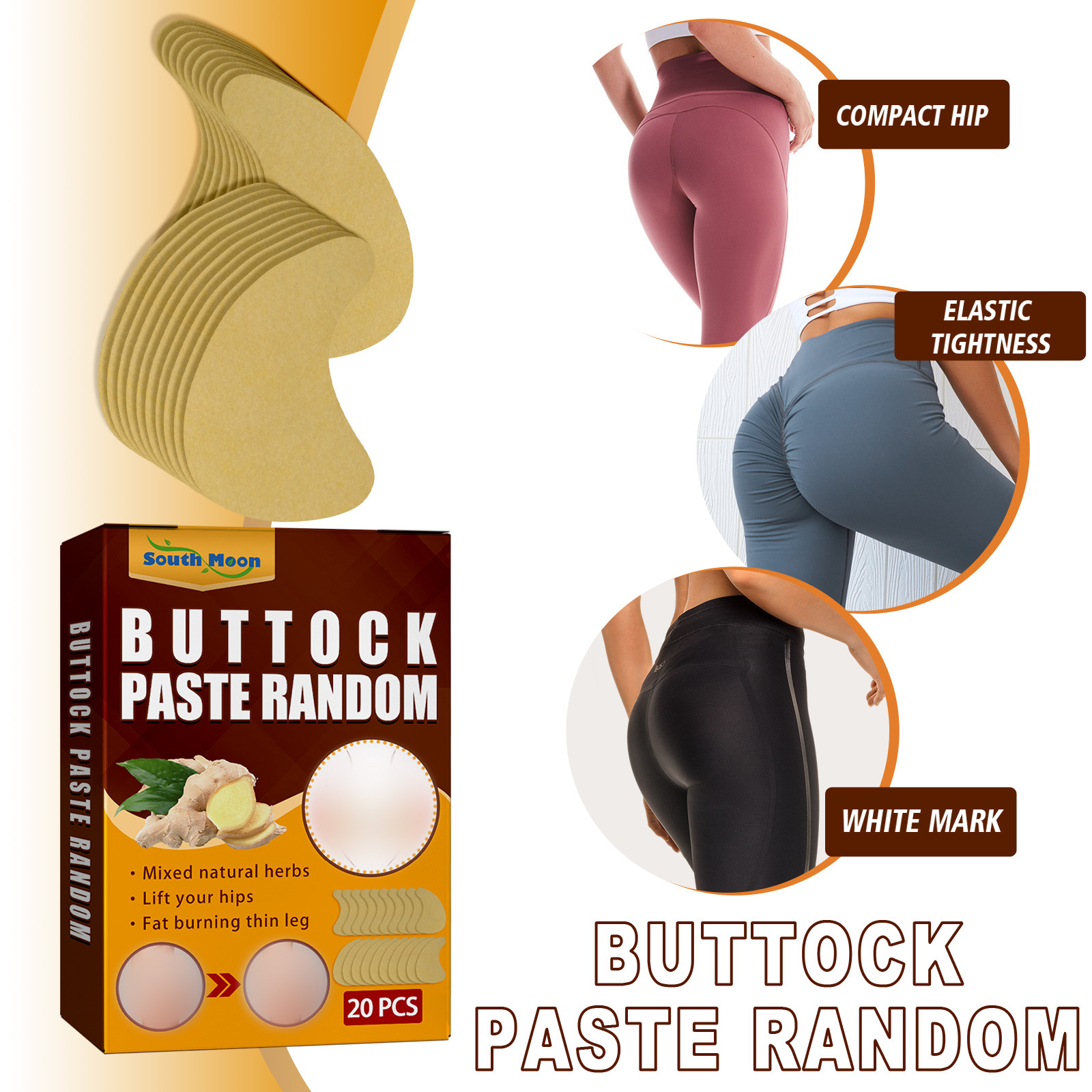 Gold adhesive patch with compact hip feature graphic