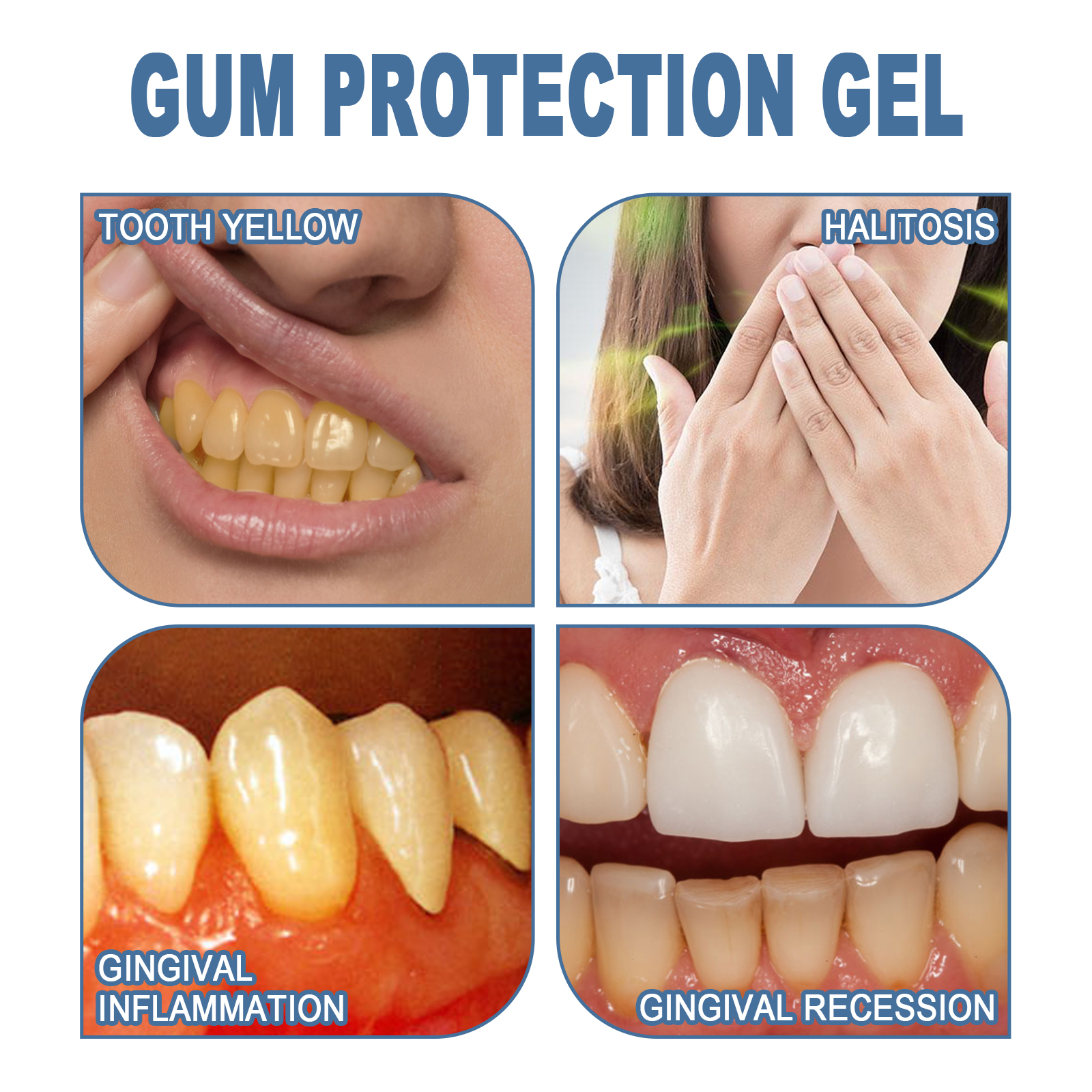 Gum gel feature graphic showing oral concerns