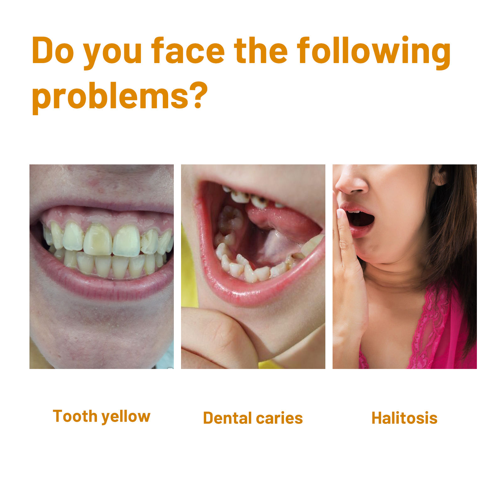 Promotional oral care panel showing whitening concerns