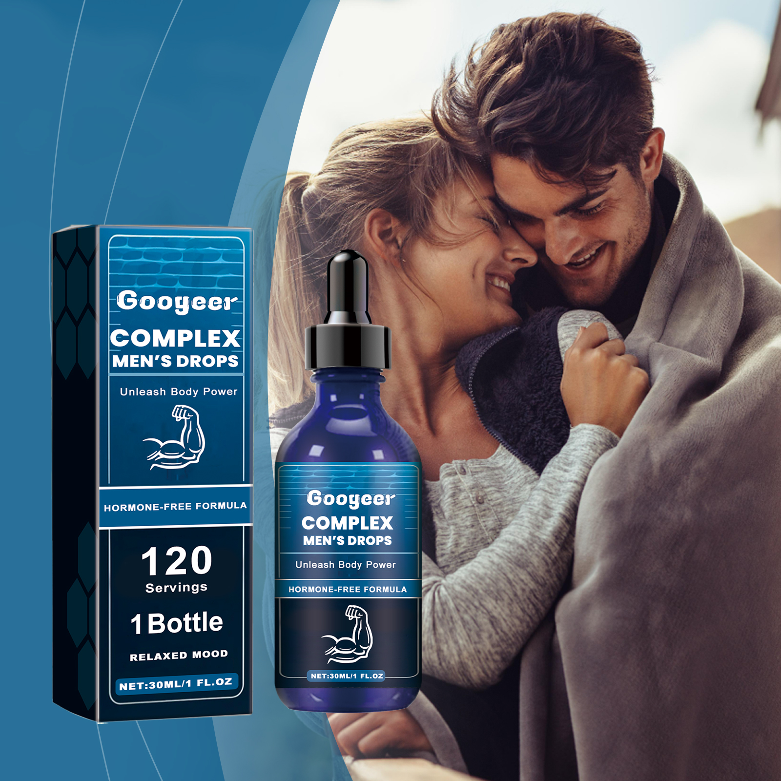 Compact wellness bottle near a relaxed couple