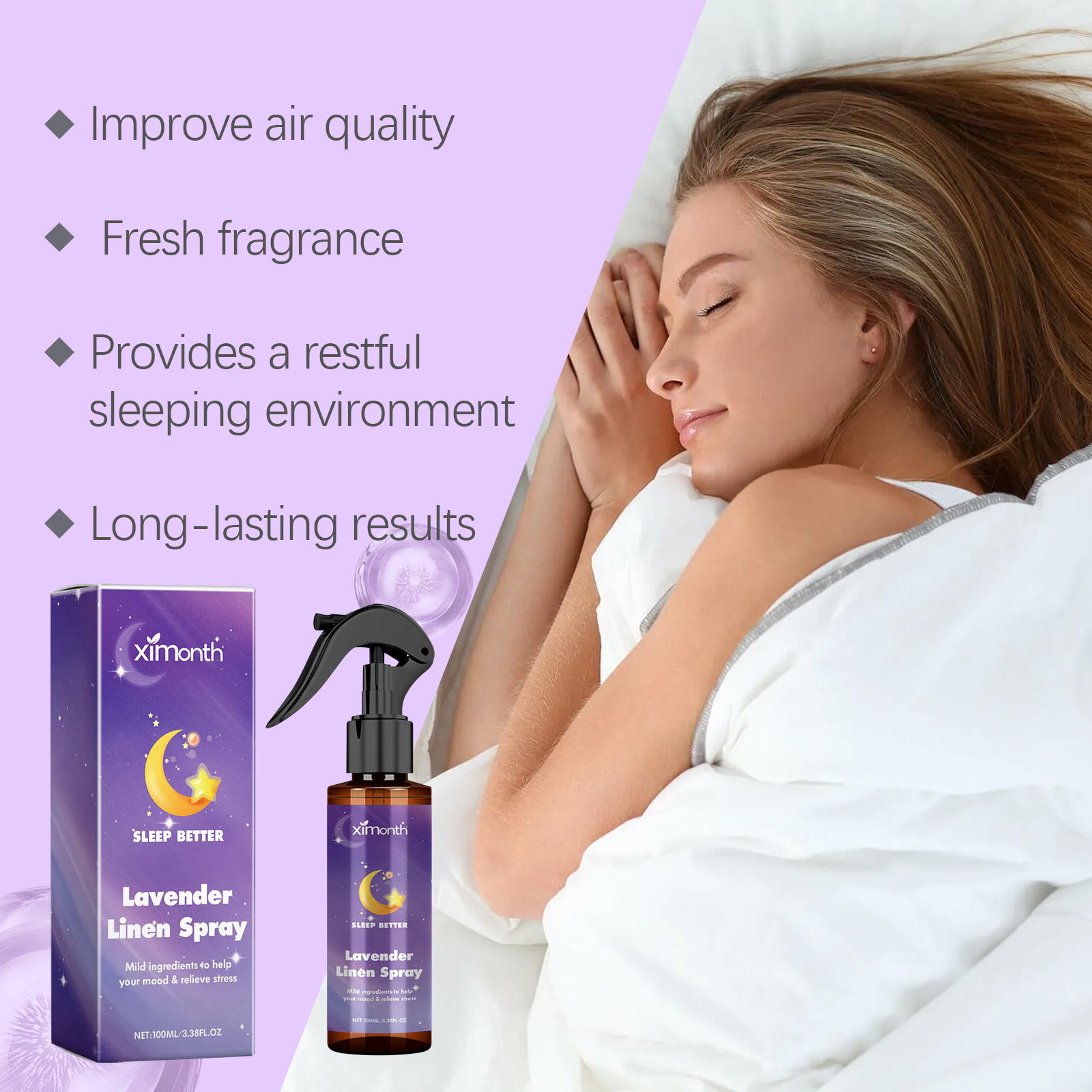 Lavender spray bottle with black trigger nozzle