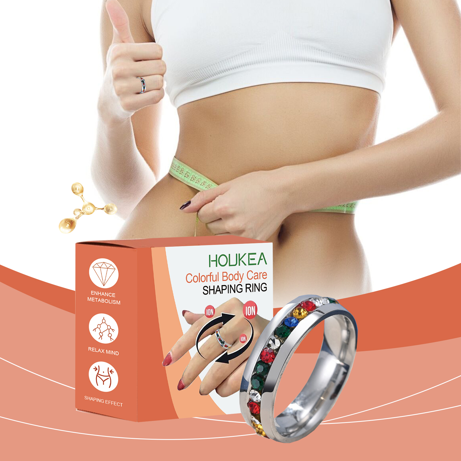 Person wearing colorful ring as daily accessory