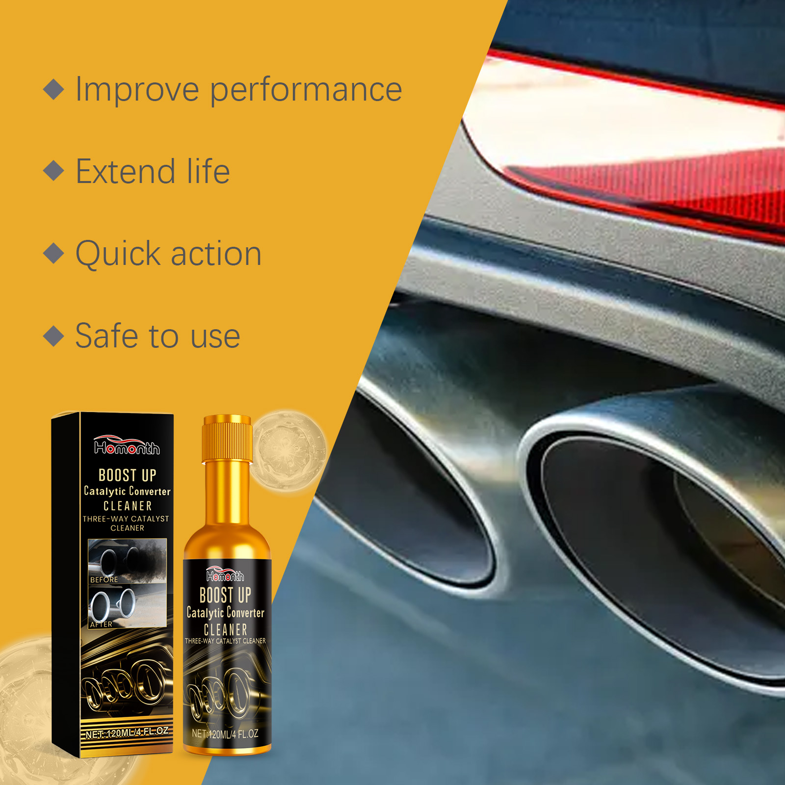 Exhaust cleaner performance and quick action graphic