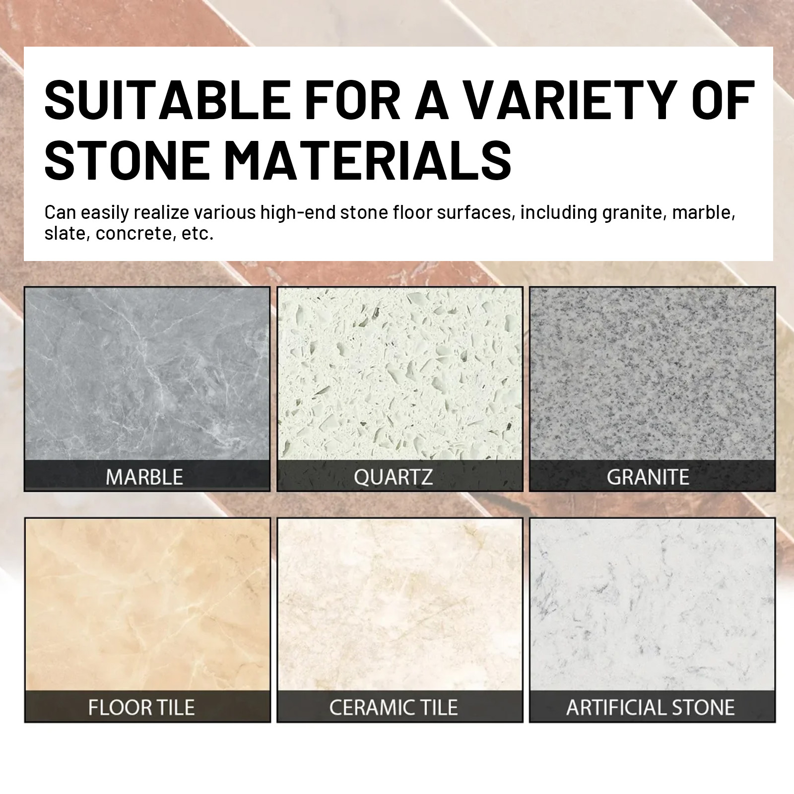 Marble granite quartz and tile surface compatibility graphic