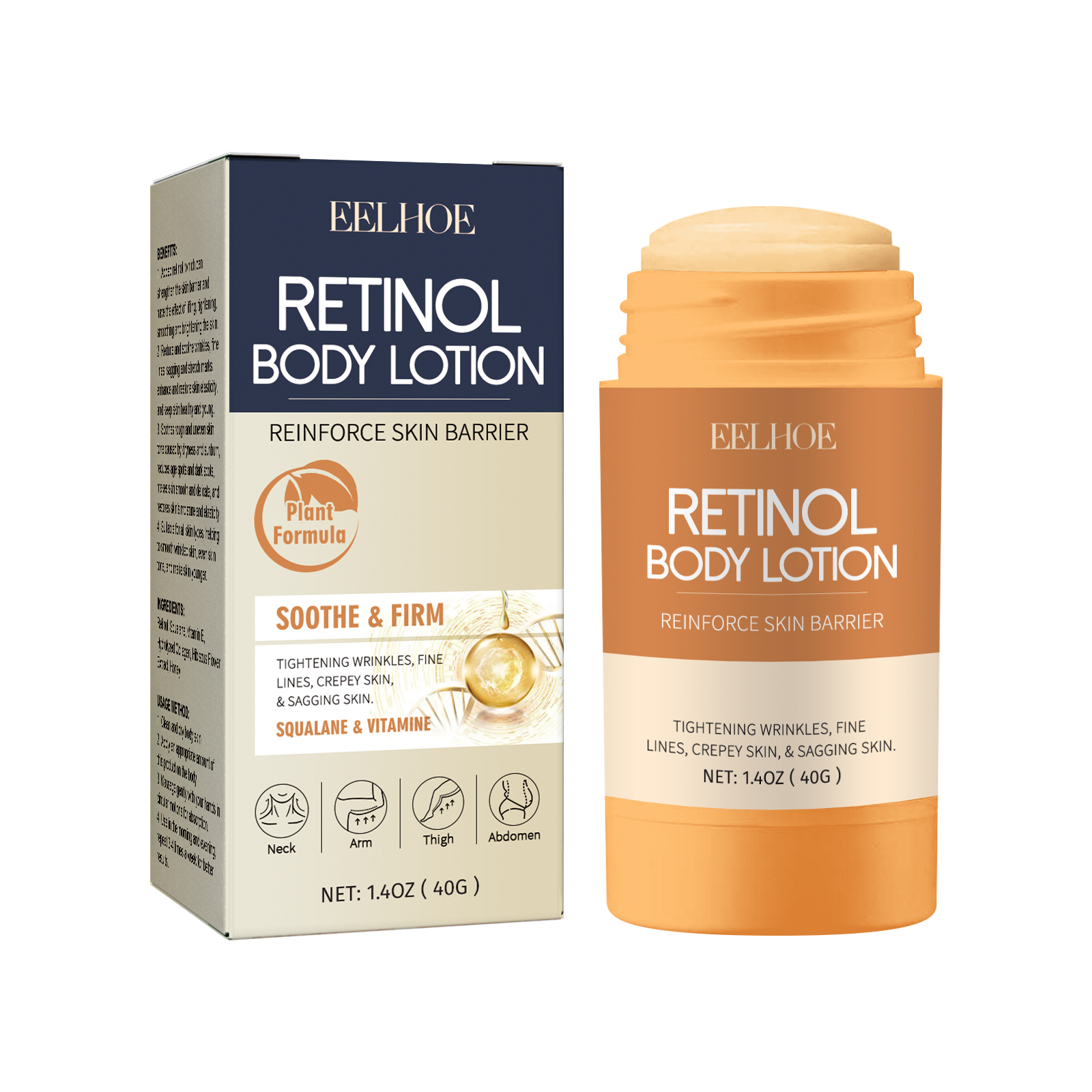 Retinol squalane vitamin E body stick close-up