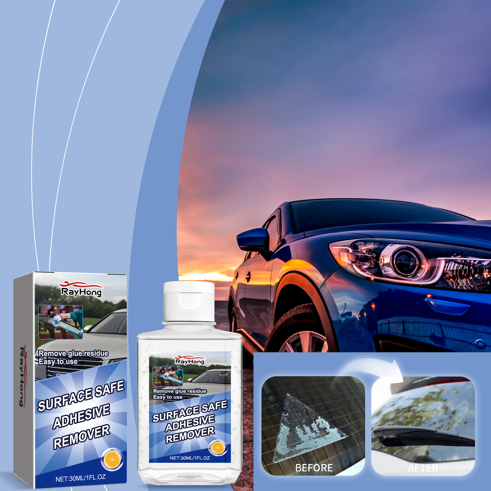 Vehicle adhesive residue before and after remover use