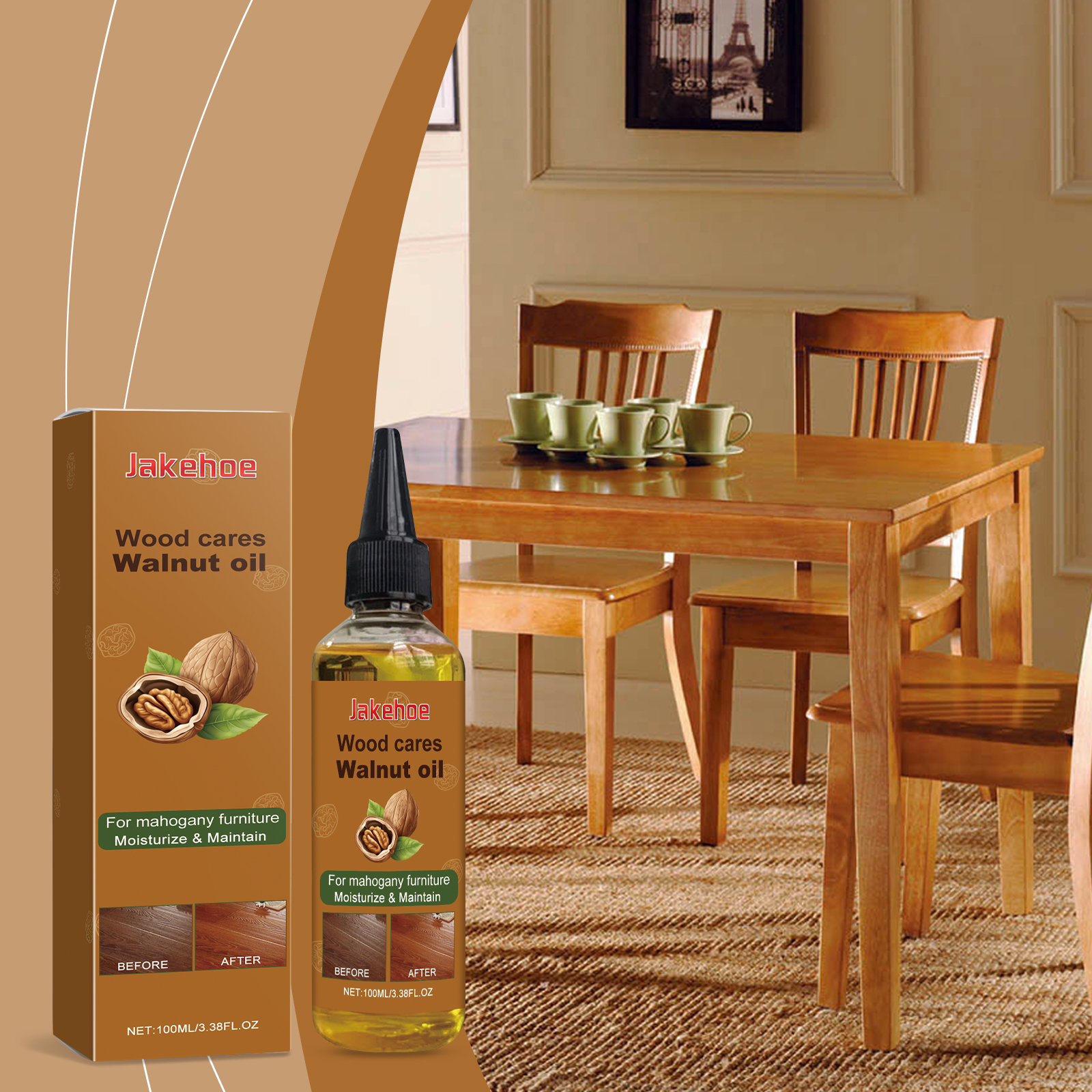 Wood furniture receiving walnut oil maintenance care