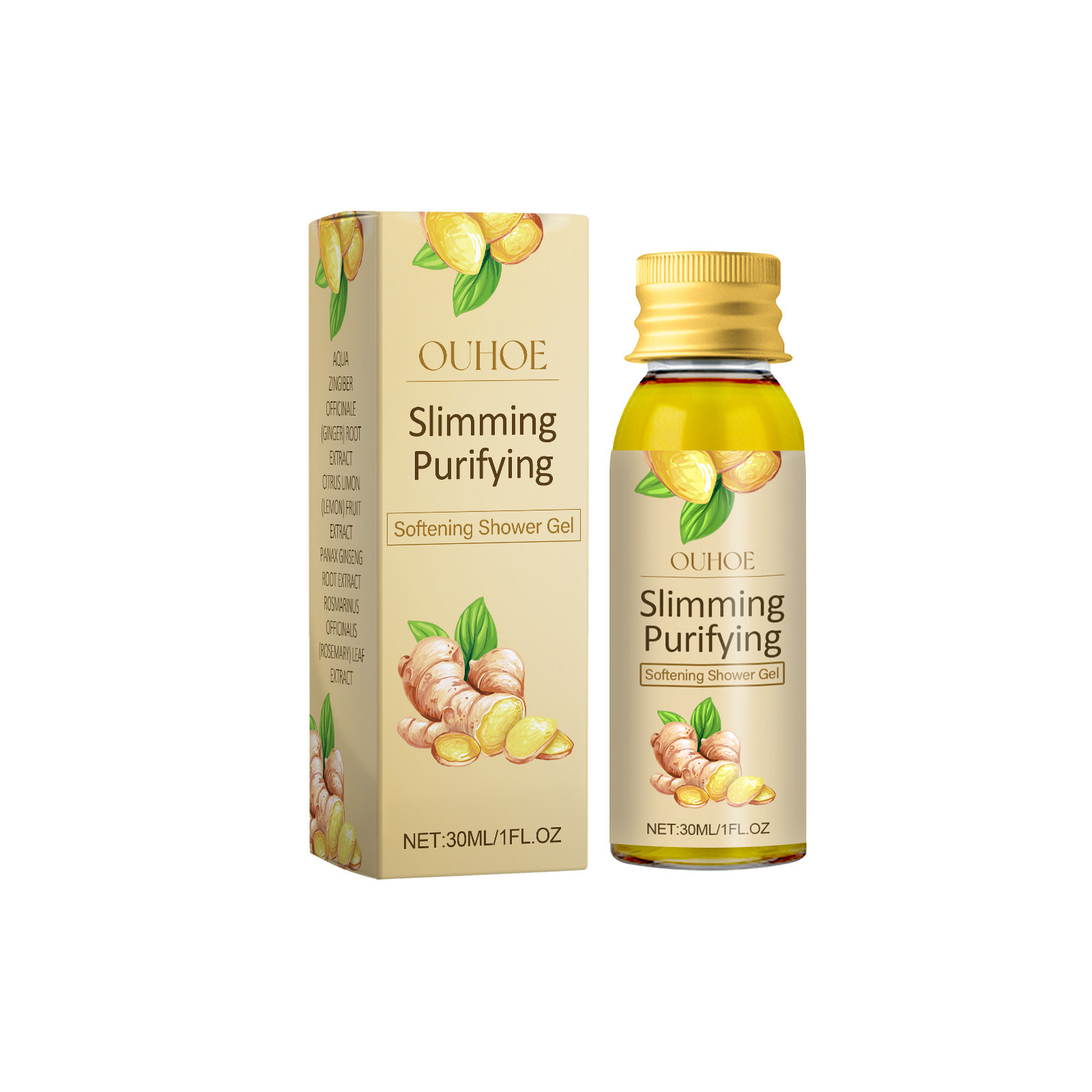 Ouhoe shower gel packaging with visible product details