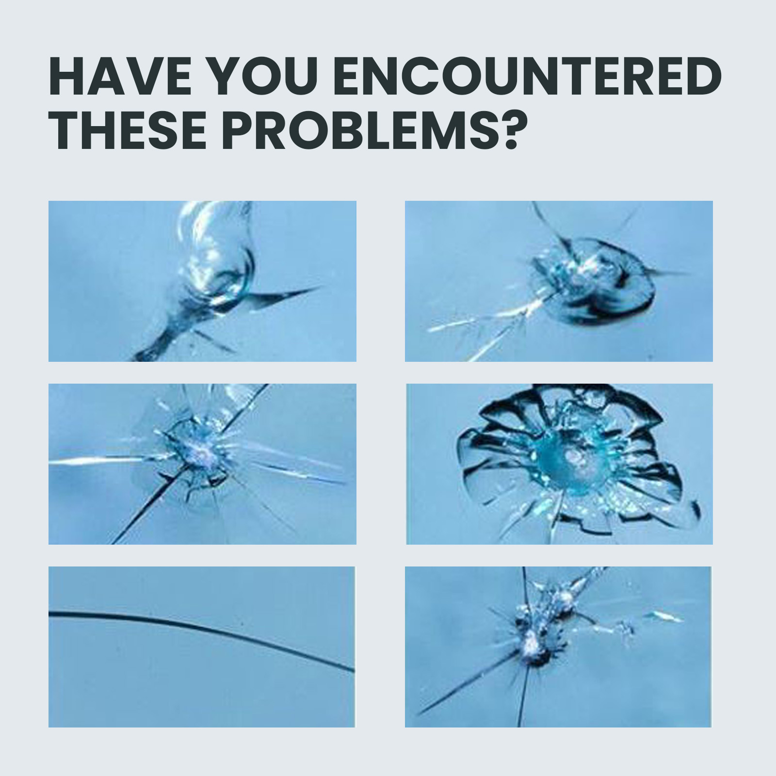 Windshield chip and crack examples for repair assessment